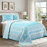 Vista 8 de Superior Juego de colcha de mezcla de algodón, incluye colcha de gran tamaño y 2 fundas de almohada a juego, manta ligera, decoración de cama