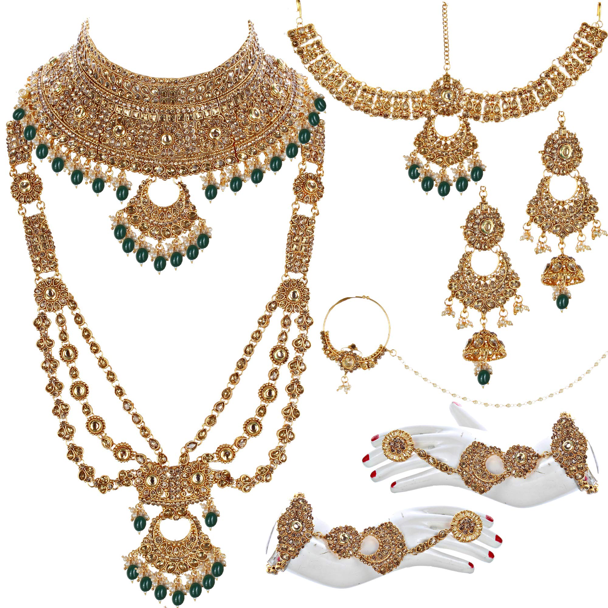 Lucky Jewellery Ethnic Copper Finish Bridal Golden Green Color Drops Alloy Gold Plated Wedding Dulhan Shadi Jewellery Set for Girls & Women (3960-P3ZR-259-LCT-G) (B083KL3N5Q) Amazon Price History, Amazon Price Tracker