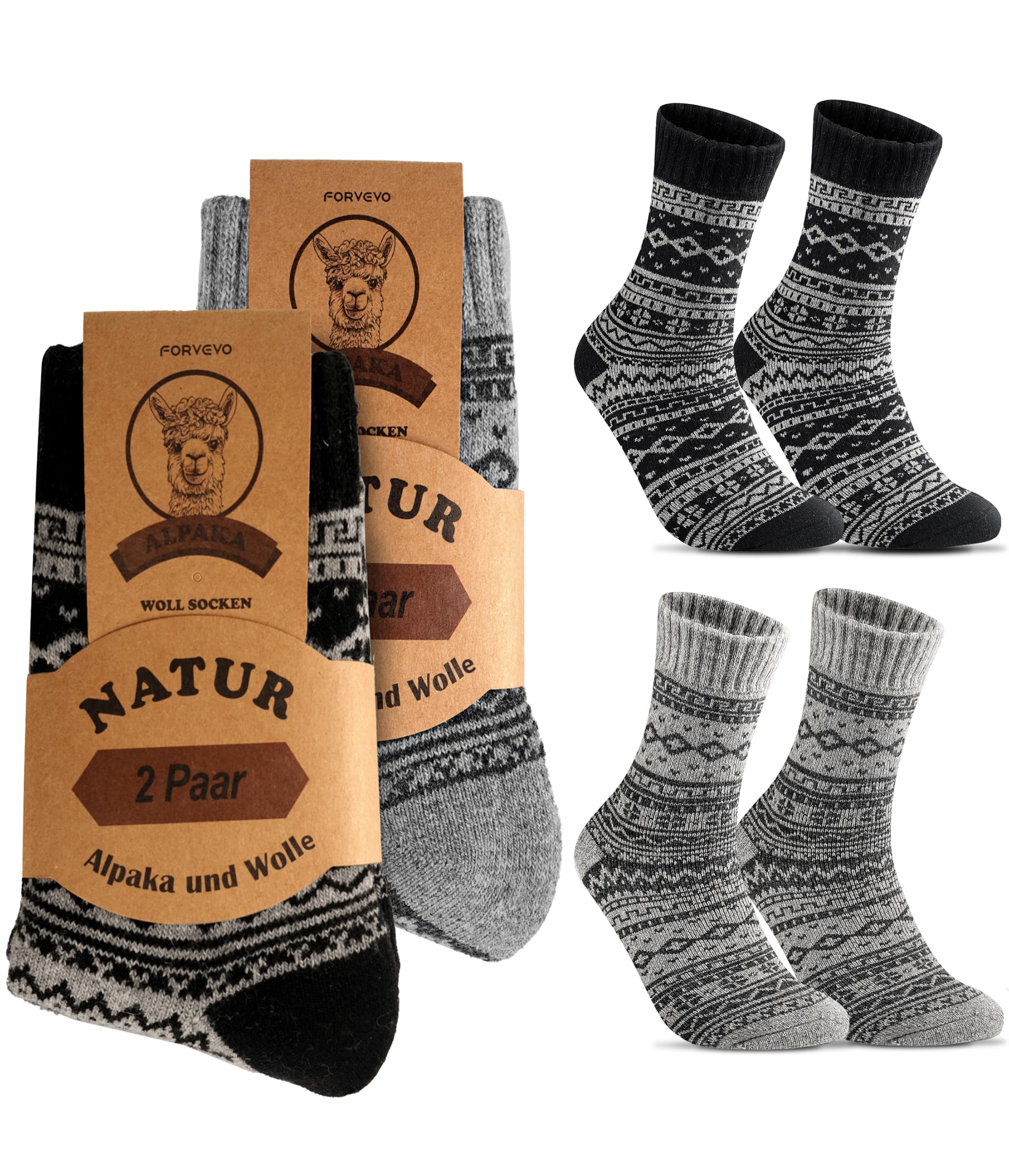 FORVEVO 4 Paar Alpaka Socken Herren Damen, Warme Wollsocken Wintersocken | 40% Alpakawolle 30% Wolle, Atmungsaktiv, Temperaturregulierend, Weich, Leicht, Formbeständig, Ideal für Büro und Alltag