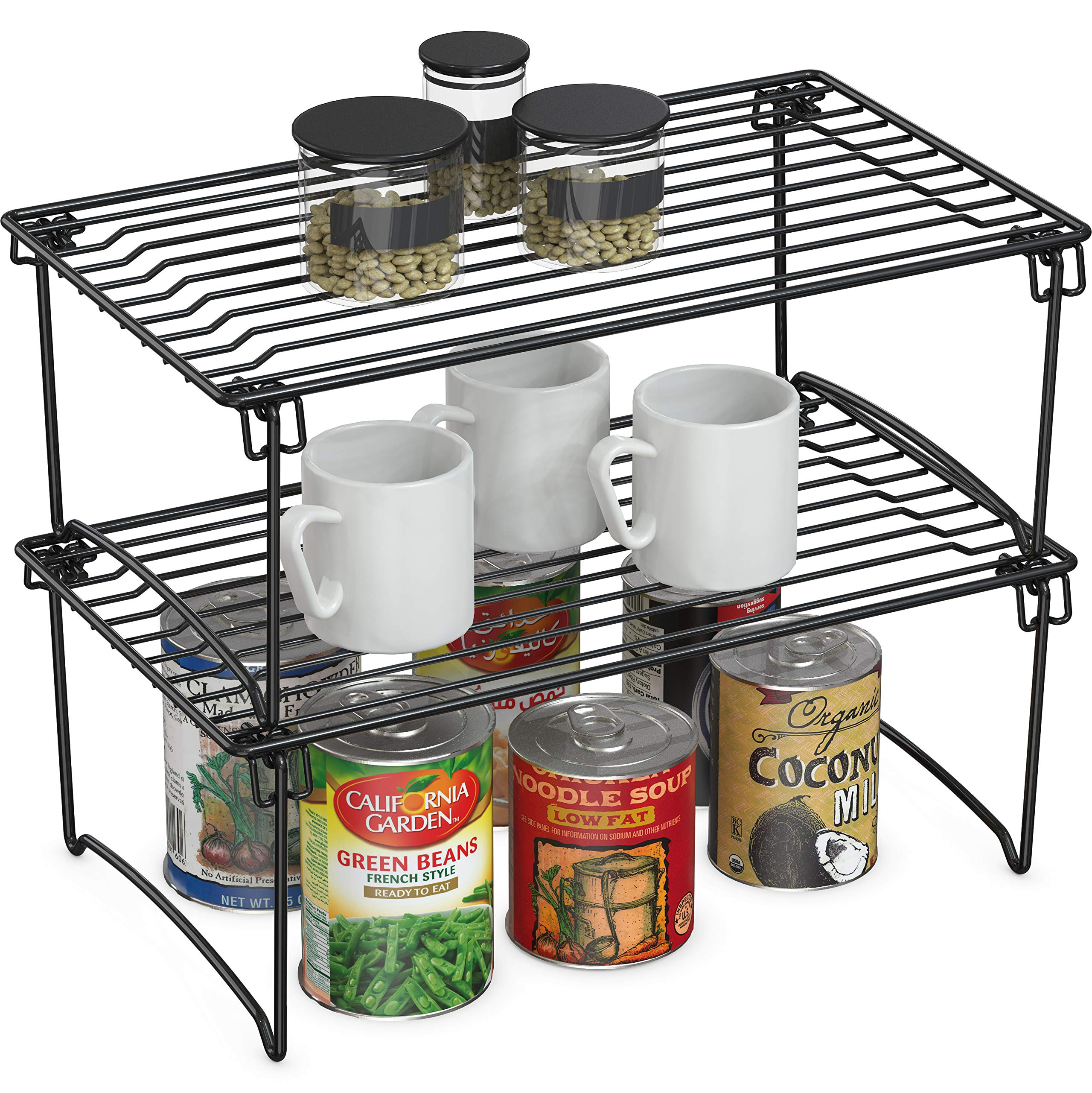 Deco BrothersStackable Cabinet Shelf Organizer, 2 Pack, Black