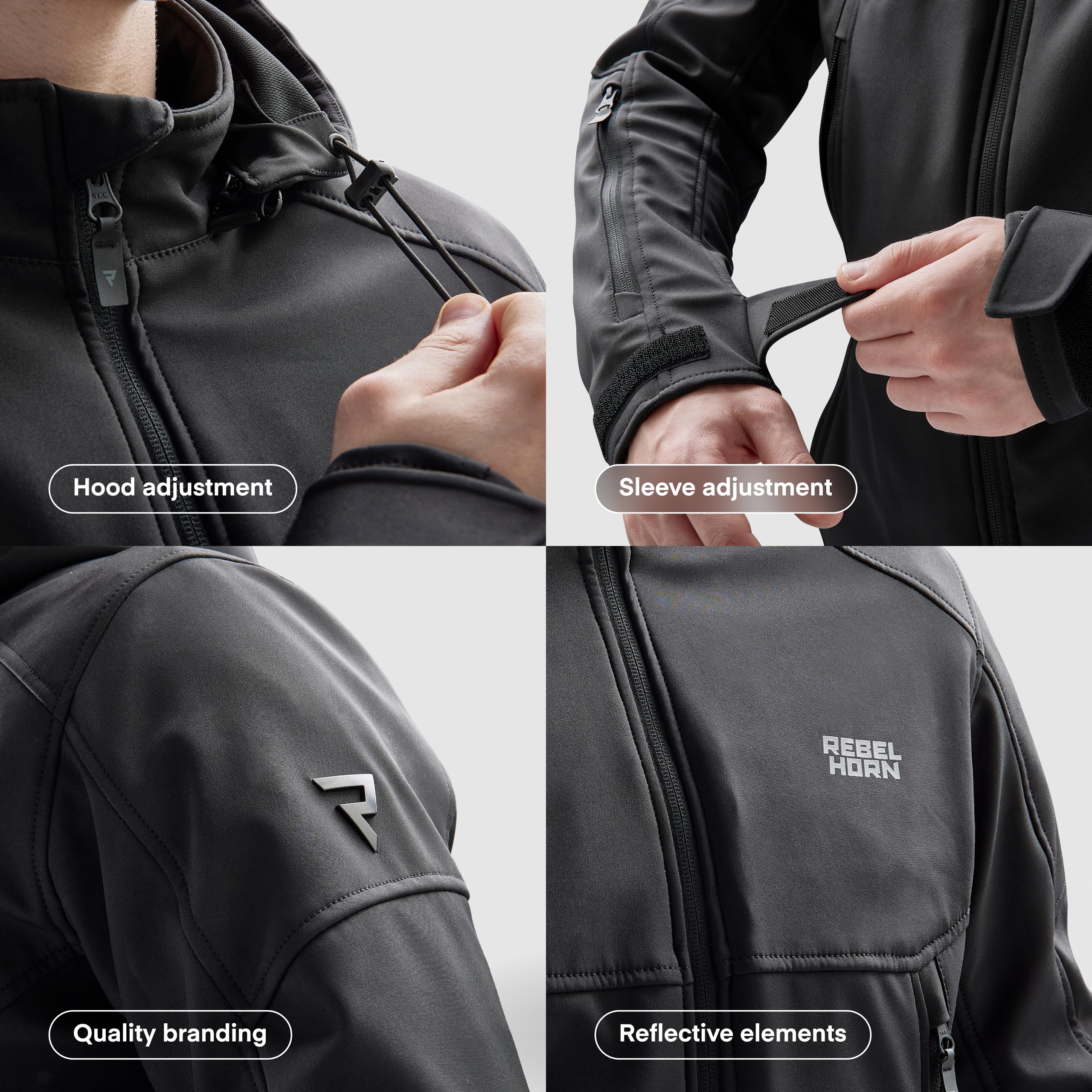 REBELHORN Slash Motorradjacke Herren | Textil | Softshell mit Abnehmbarer Kapuze | Ellbogen und Schulterprotektoren Stufe 2 | 6 Belüftungskanäle | Größen bis 10XL
