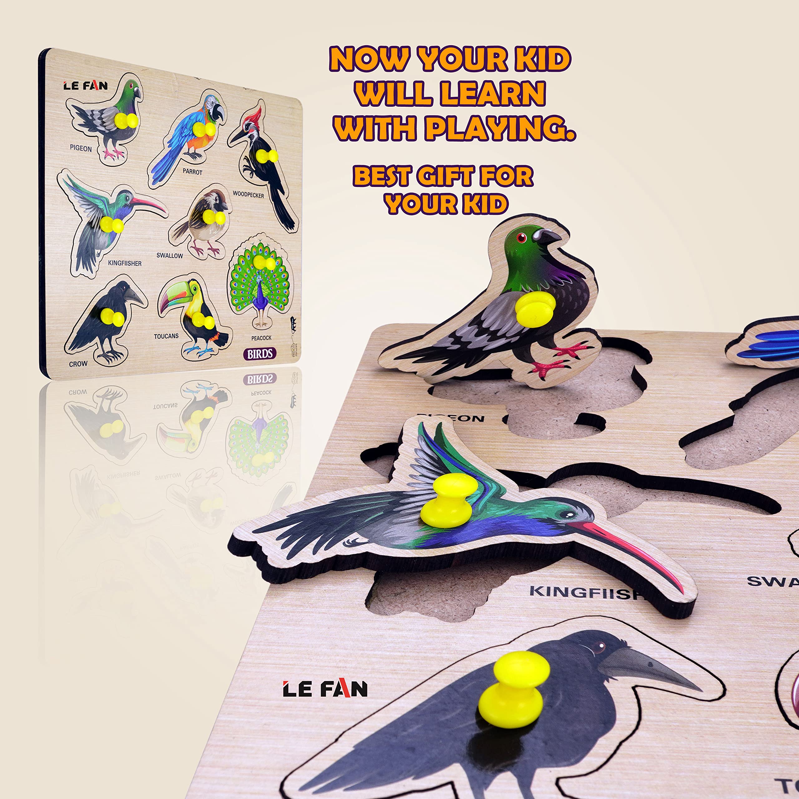 Lefan® Kids Fort Pre Nursery Educational Jigsaw Puzzles for Adults Kids Learning Toys Kit Board Game 2 pcs Set of Birds & Shapes & Colours Educational Toy
