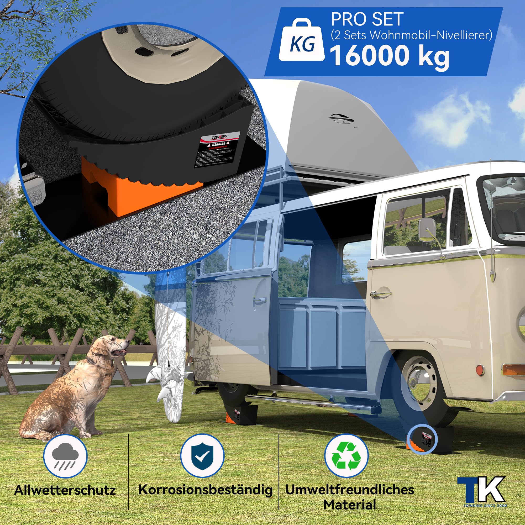 Cuñas de rampa 1 juego/2 piezas, cuñas de rampa probadas para autocaravanas, caravanas y remolques, capacidad de carga de hasta 13,6 toneladas, nivelación extremadamente fácil y sin escalones