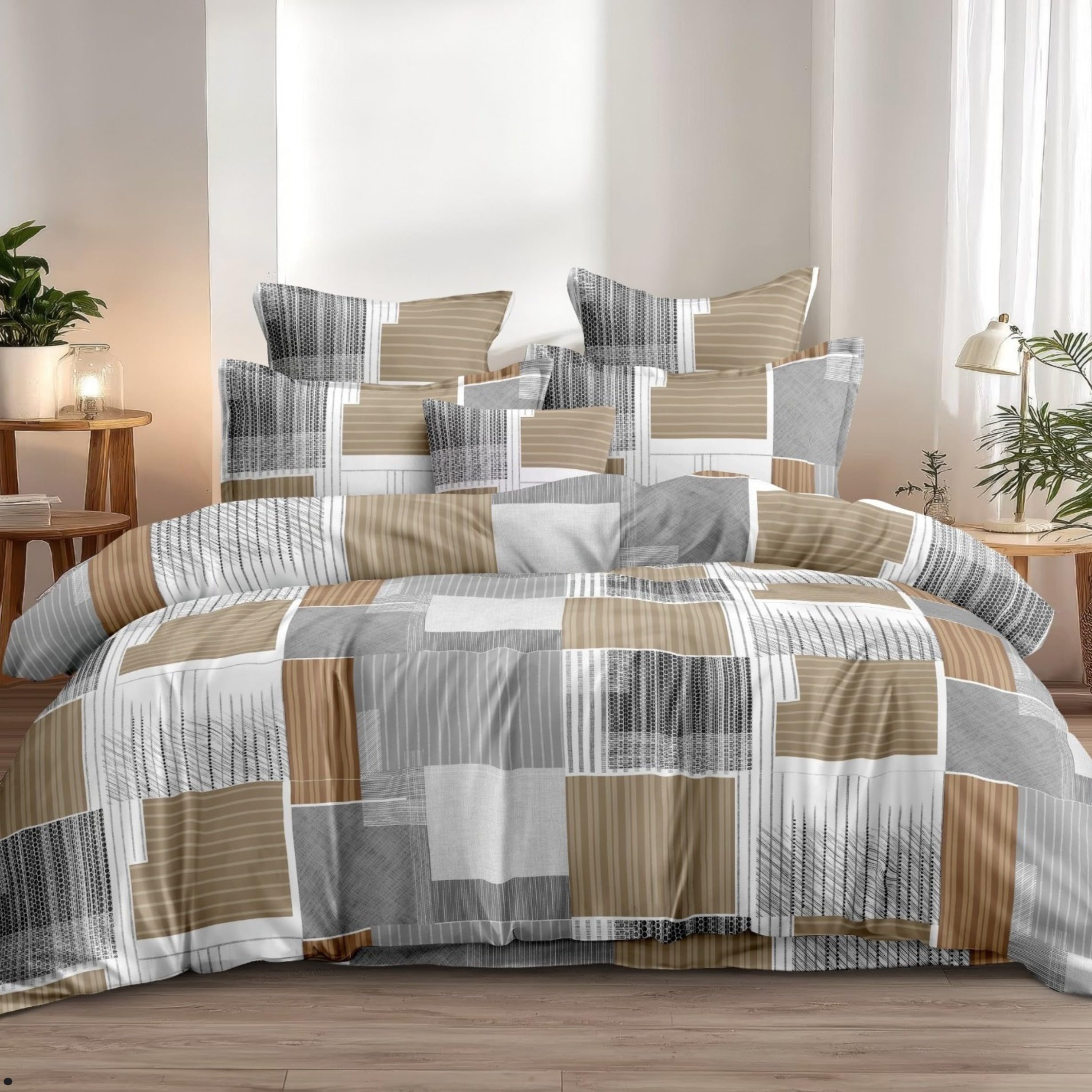 Raymond 100% Cotton Printed Double Bedsheet with 2 Pillow Covers | Soft Breathable King/Queen Size 108x108 Inch Abstract Grid Bed Sheet Set | Premium Home Furnishing-image-39