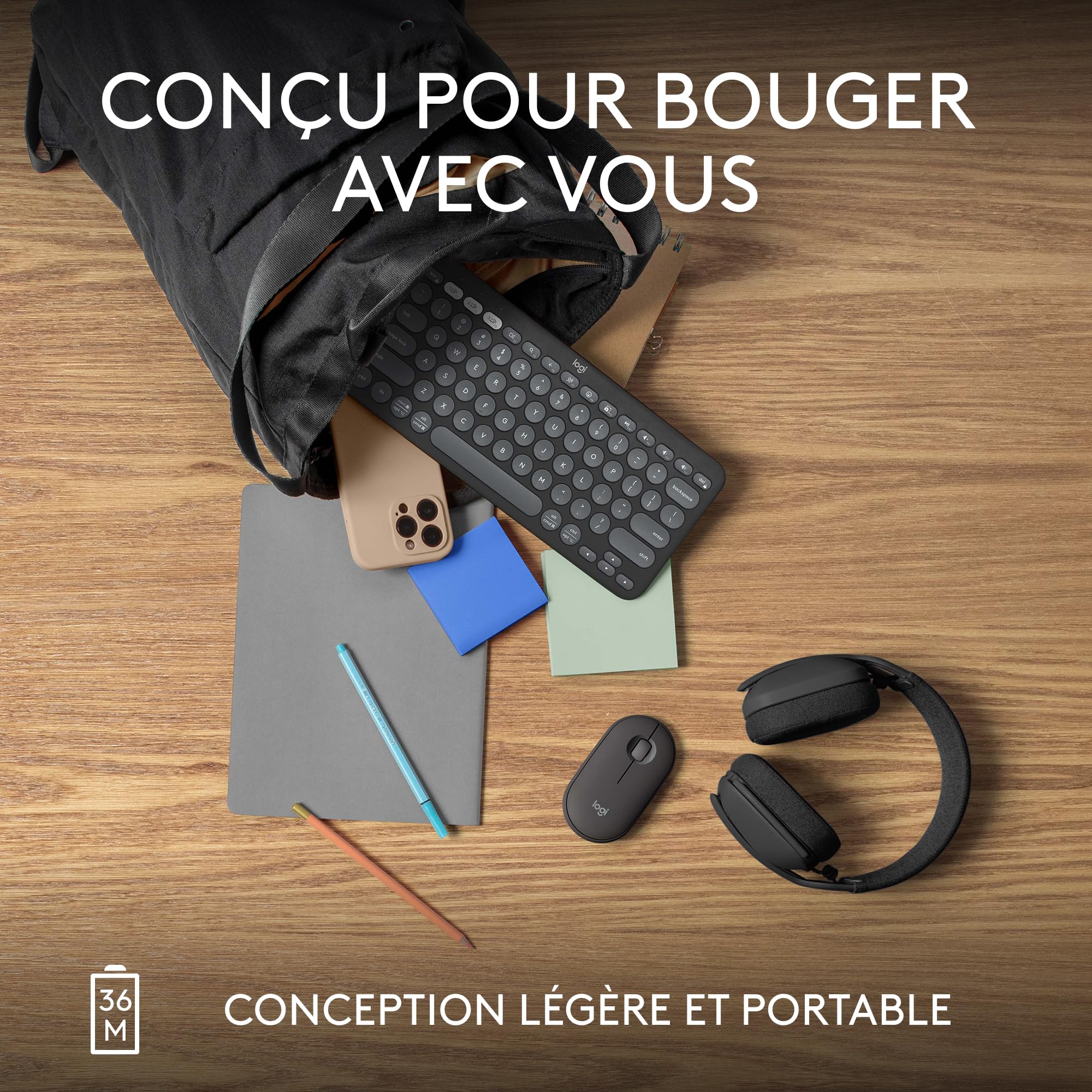 Logitech Pebble Keys 2 K380s clavier sans fil Bluetooth multidispositif, raccourcis personnalisables, fin et portable, Easy-Switch pour Windows, macOS, iPadOS, Android, ChromeOS, FR AZERTY - Graphite