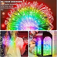 Vista 2 de Luces de hadas navideñas multicolor a pilas, paquete de 2, 16.4 pies, 50 LEDs, alambre de cobre plateado, luces parpadeantes para dormitorio