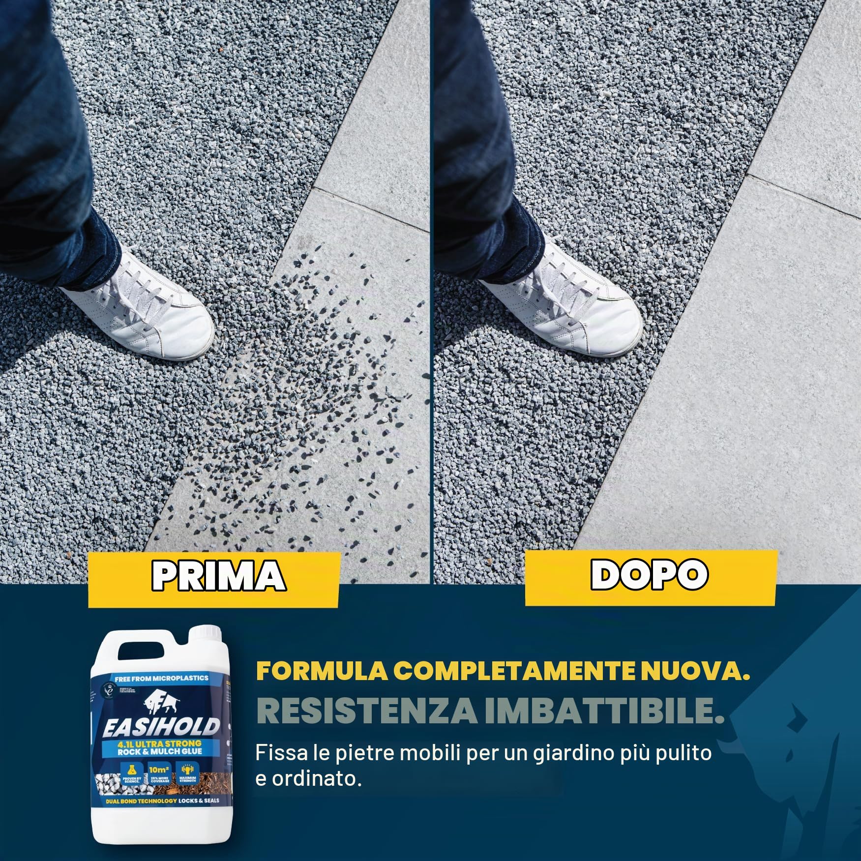 Vuba Easihold - Colla per pietra e colla per pacciamatura, tecnologia Dual Bond pronta all'uso, ghiaia e stabilizzatore di corteccia per paesaggistica, terrazze e sconti (4,1 l)