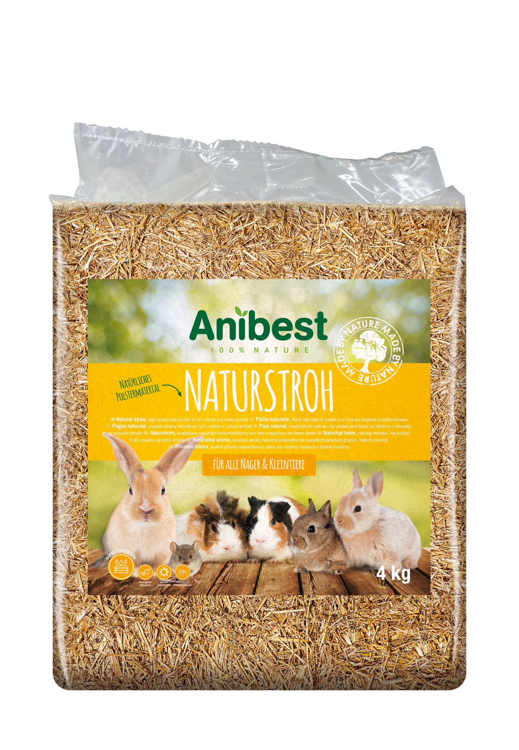 Anibest Paja Natural para Animales pequeños, 100% Natural, para Todos los roedores y Animales pequeños, Conejos, hámsters, cobayas y cobayas, Absorbente, Aislante del Calor, Fabricado en Alemania, 4