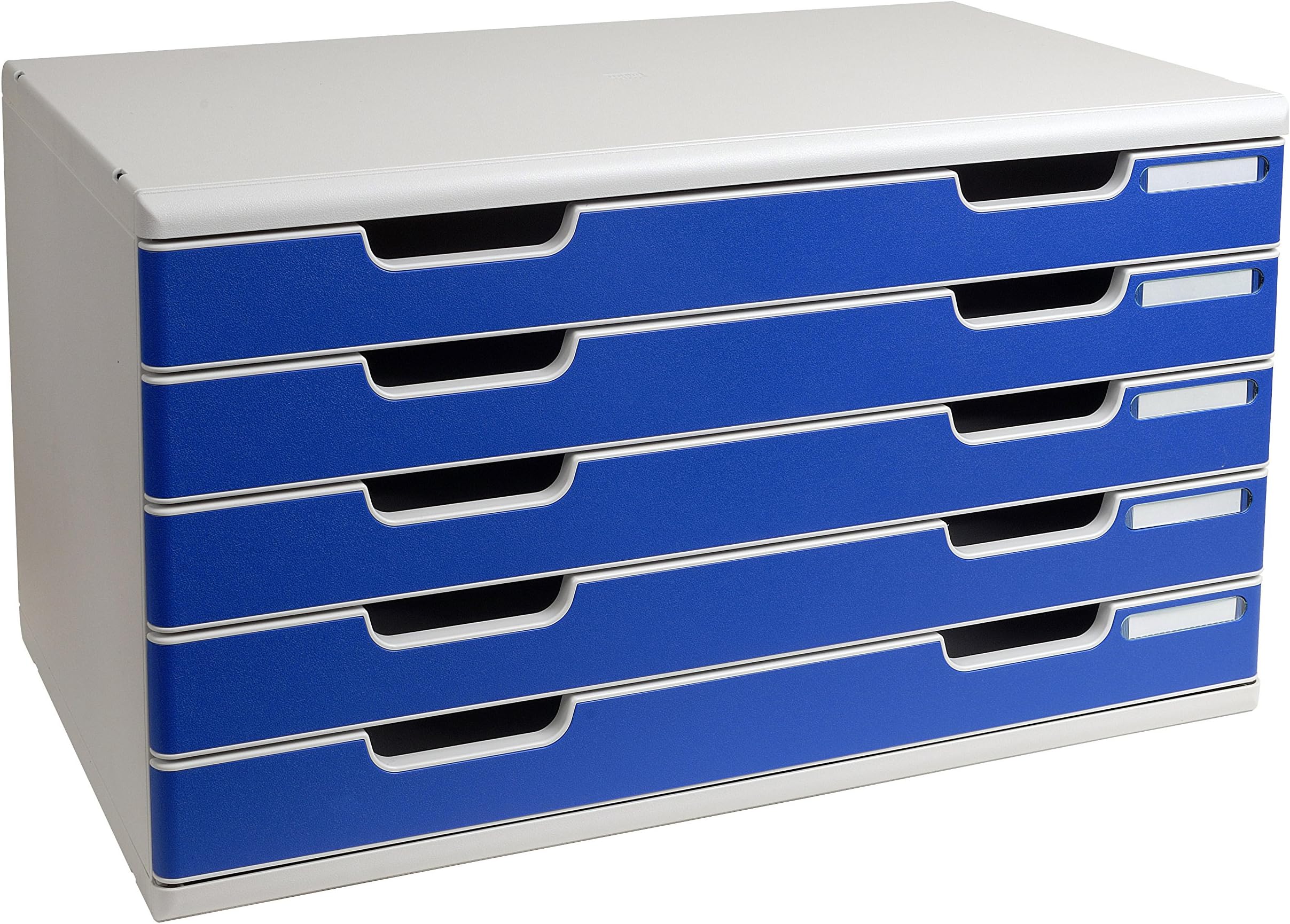 Exacompta - Ref 322003D - Modulo A3 Office - 350 x 576 x 320mm in Size, 5 Drawers (54mm Height), Smooth Opening with Stop, Label Holders - Light Grey/Blue