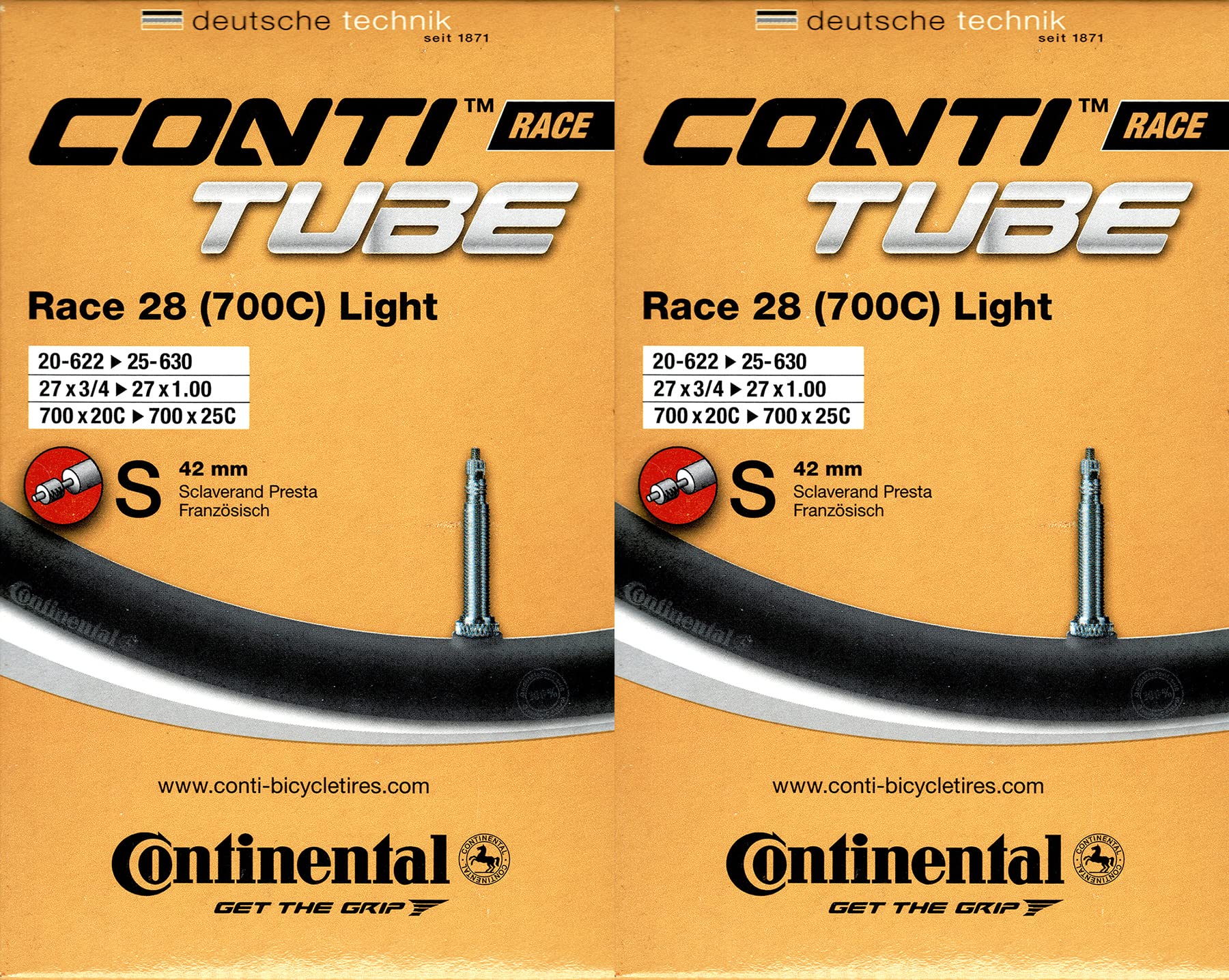 2 x Continental Race 28 Light (700C) Inner Tube 28 Inch SV (18/25-622/630) SV 42 mm