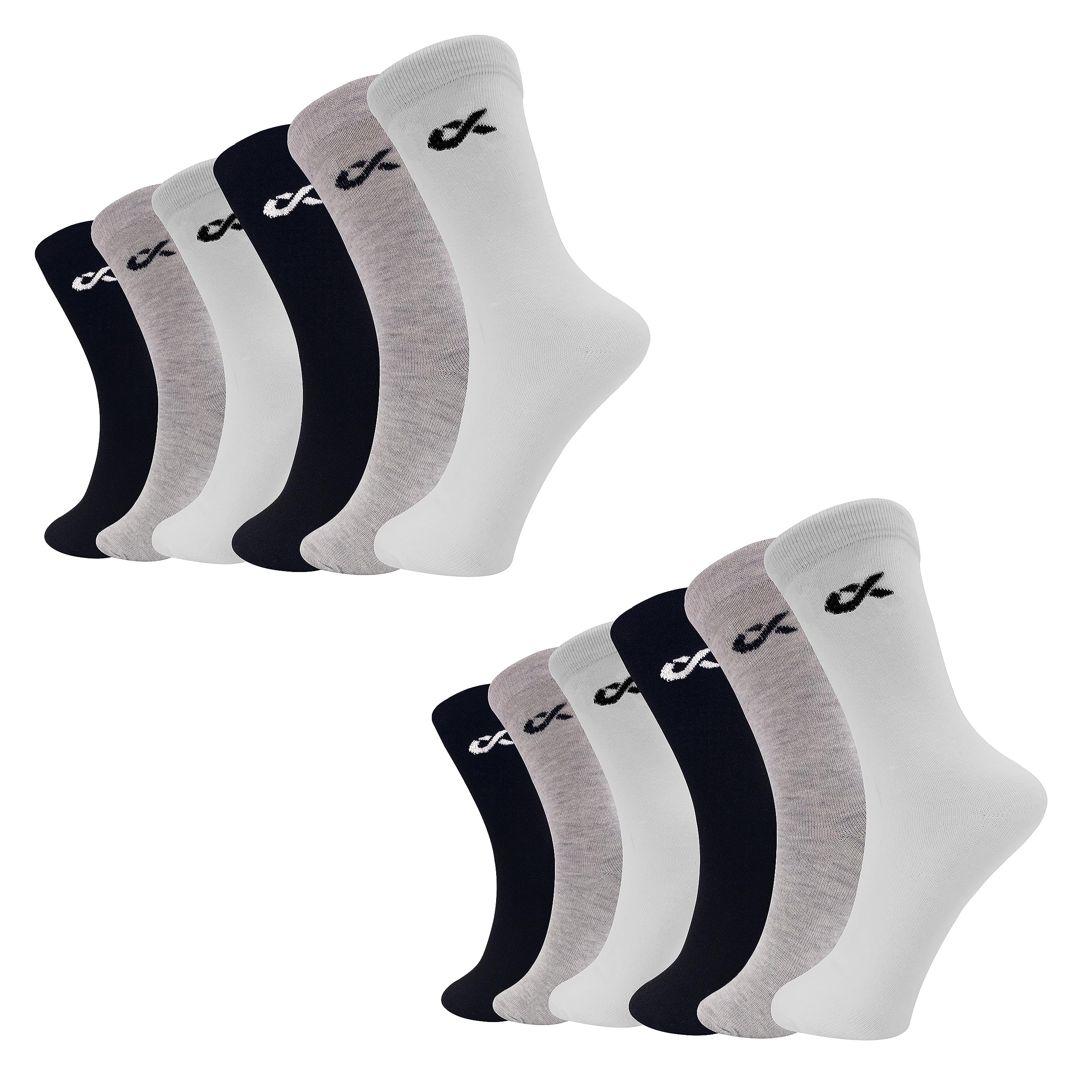 XJARVIS Texas Men's Solid Calf Crew Combed Full Length Cotton Formal Socks, Odour Free & Breathable, Free Size - Ideal for Home, Office Wear (WHITE/GREY/BLACK)