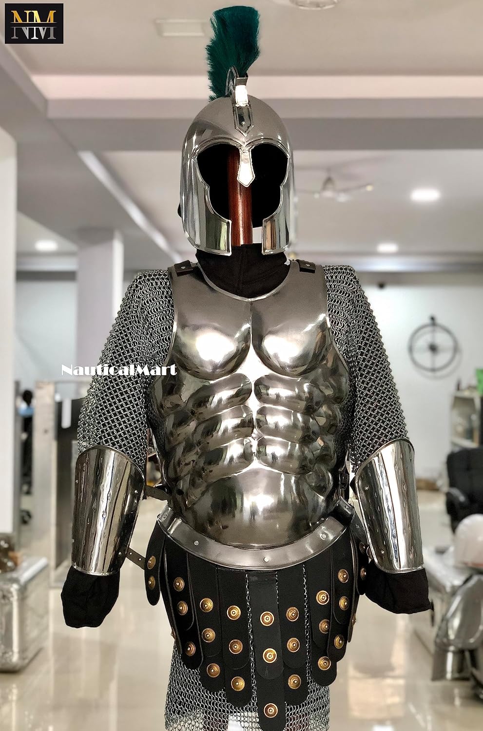 NauticalMart Medieval Knight Troy Muscle Armor Cuirass with Archilles Helmet, Spartan Shield & Arm Leg Set Chest Plate Armour Halloween Costume