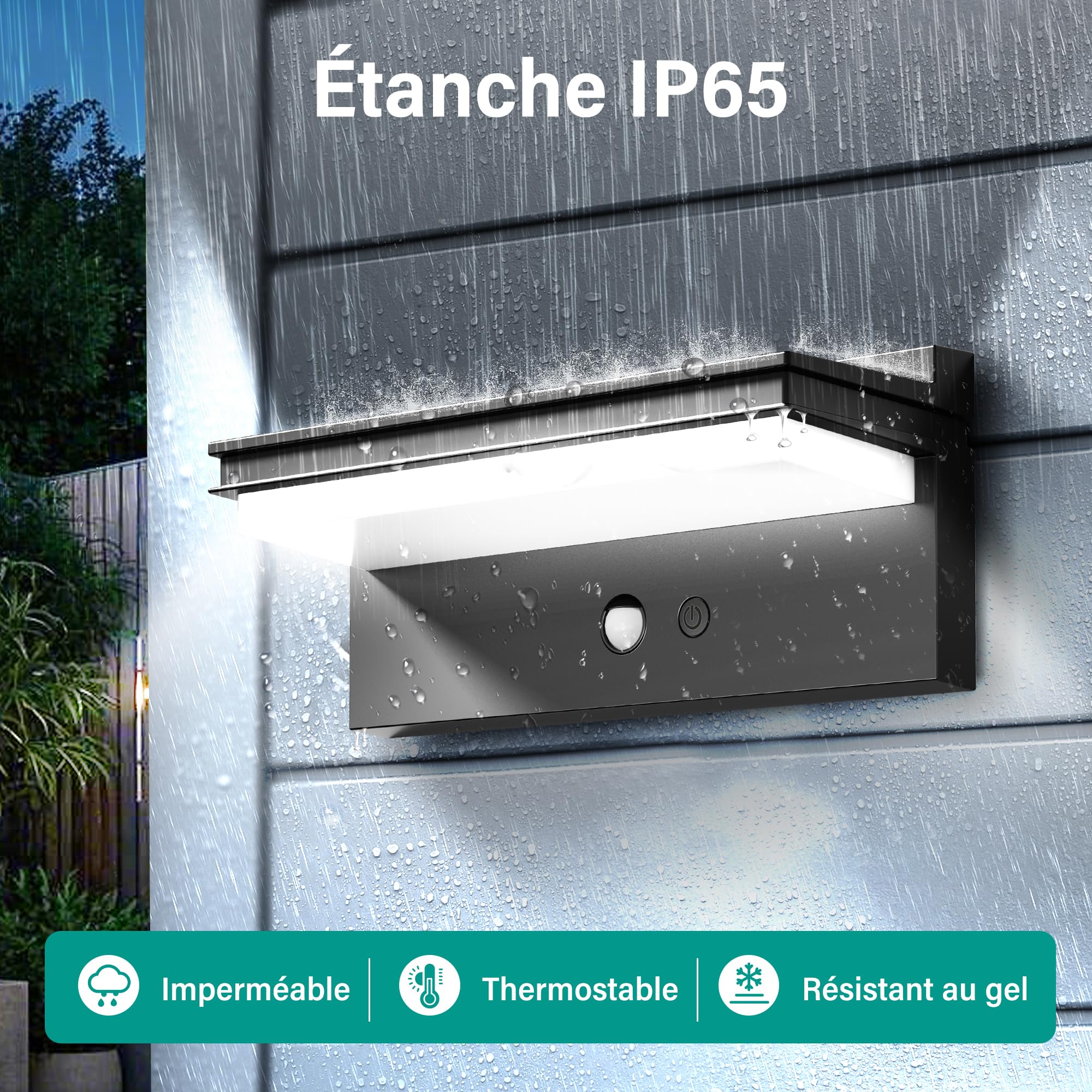 Lampe Solaire Extérieur Détecteur de Mouvement | Blanc Froid, 1500 LM Applique Murale Exterieur, Étanche IP65, 4 Modes pour Jardin, Garage