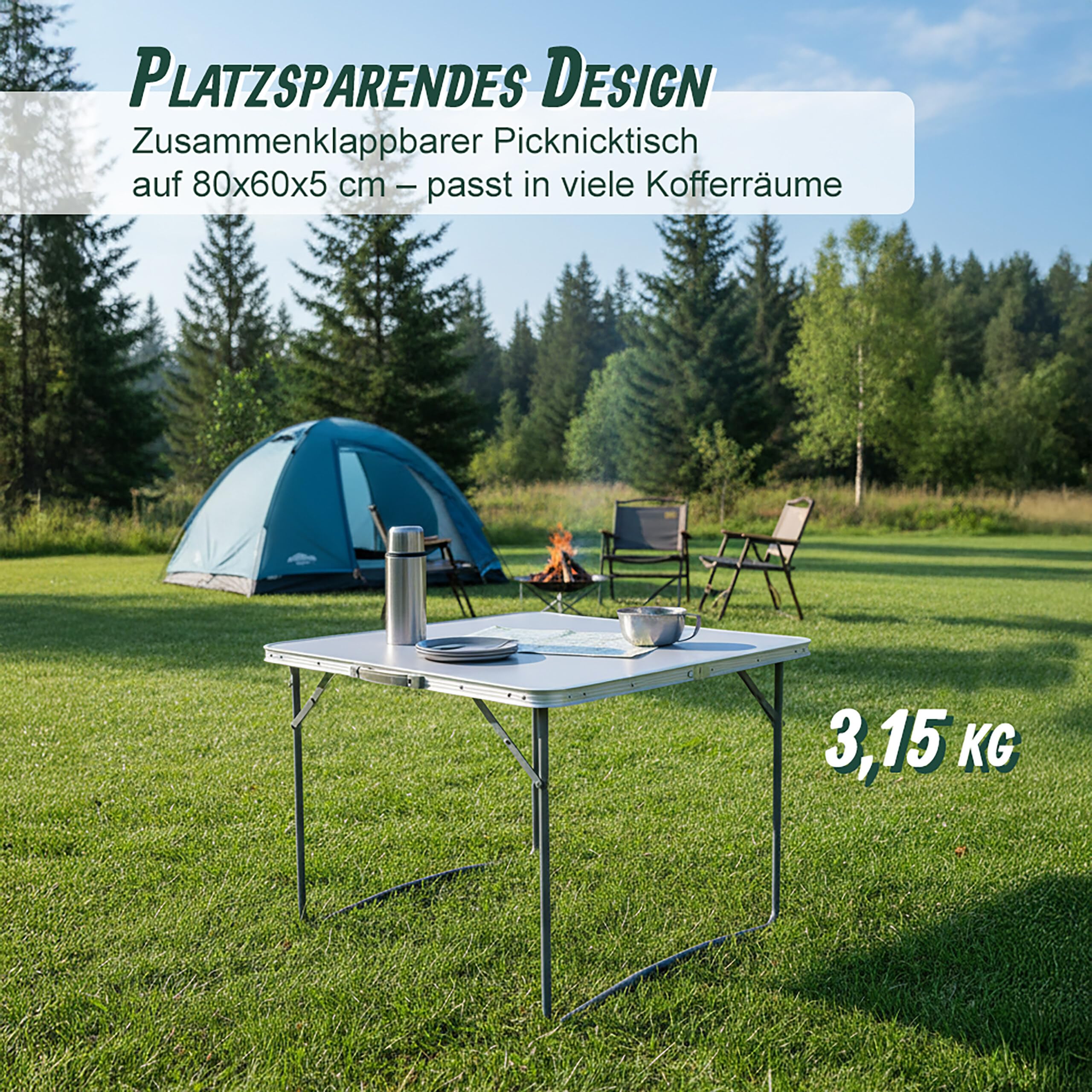 Relaxdays Campingtisch, Faltbarer Beistelltisch, HBT 68,5 x 70 x 50 cm, Camping & Picknick, Klapptisch Alu, weiß