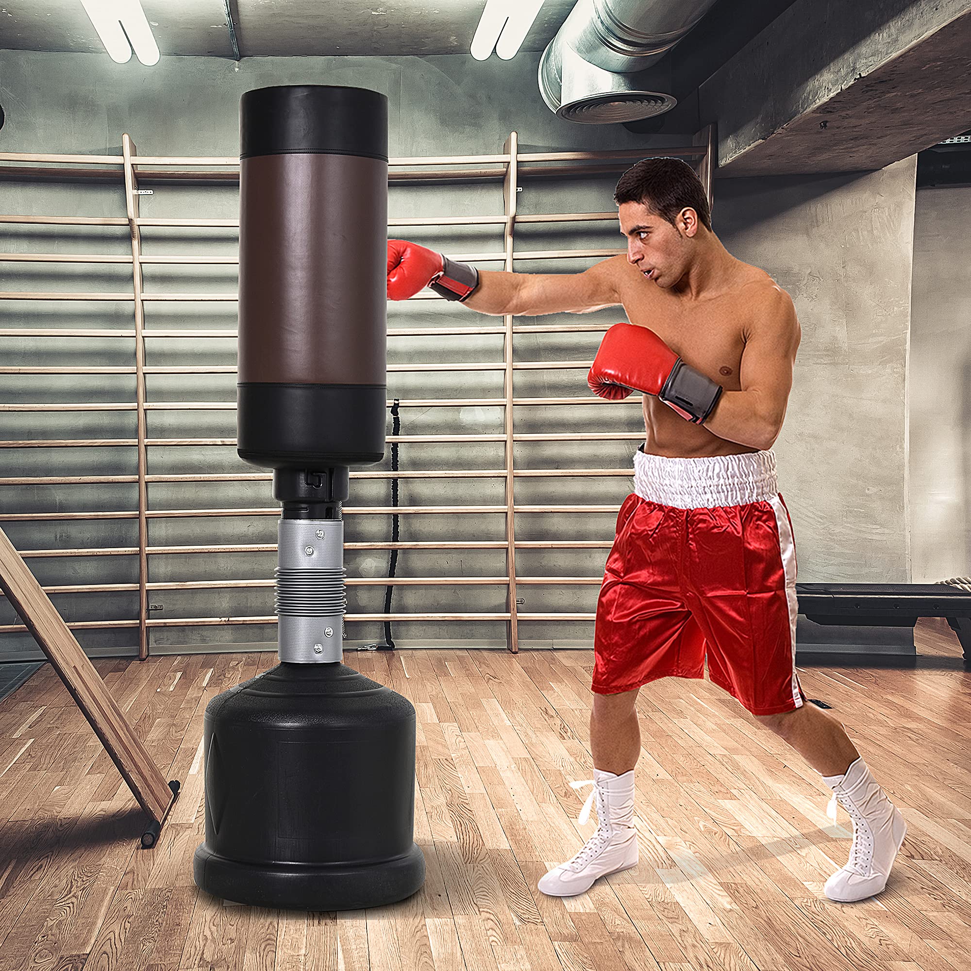 HOMCOM Boxsack Stehend 186cm Erwachsene Freistehender Standboxsack Höhenverstellbar Boxpartner Boxing Trainer Heavy Duty Boxsack schwerer Boxsack-Ständer für Profis und Anfänger