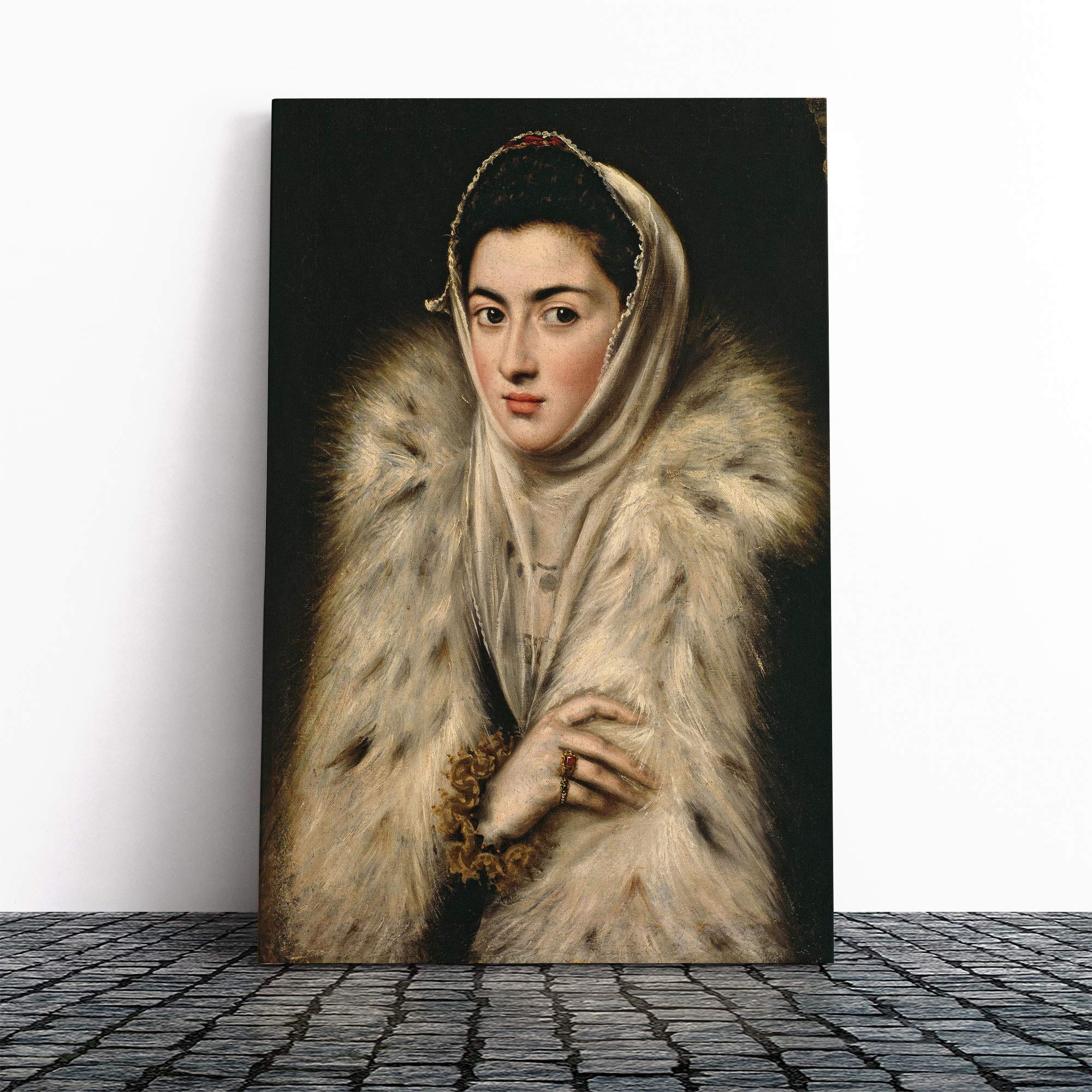 El Greco Lady in a Fur Wrap Canvas Print | Gallery Wrapped 30mm Frame Wall Art | 20x14 inches | Ready to Hang | Modern People Picture | Living Room Bedroom Lounge Office