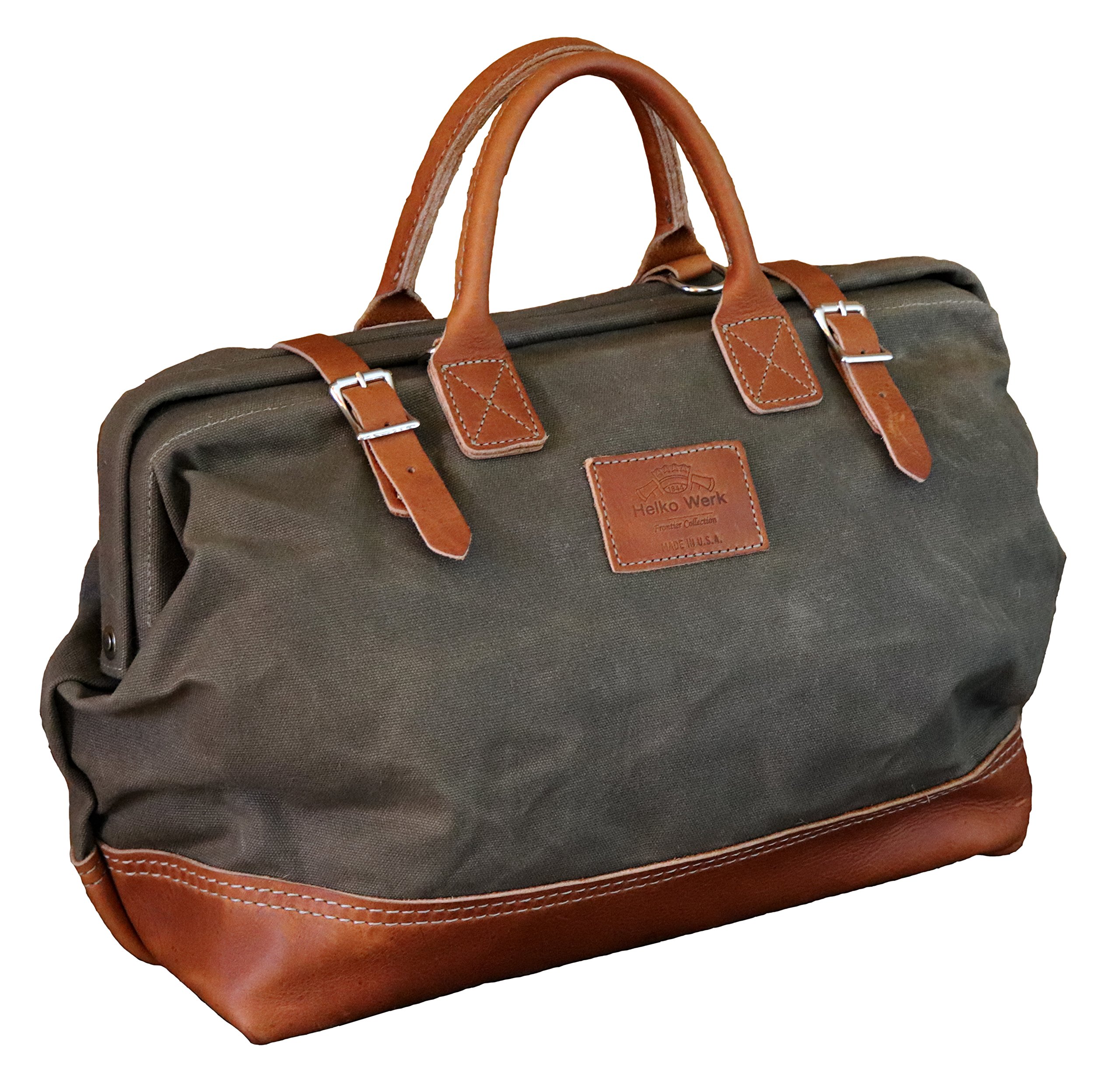 1844 Helko Werk Germany Frontier Collection Waxed Canvas Mason Bag - 16" Opening Canvas-Leather Tool Bag & Travel Mason Toolbag, Heavy Duty (16” Mason Bag) #F9066S