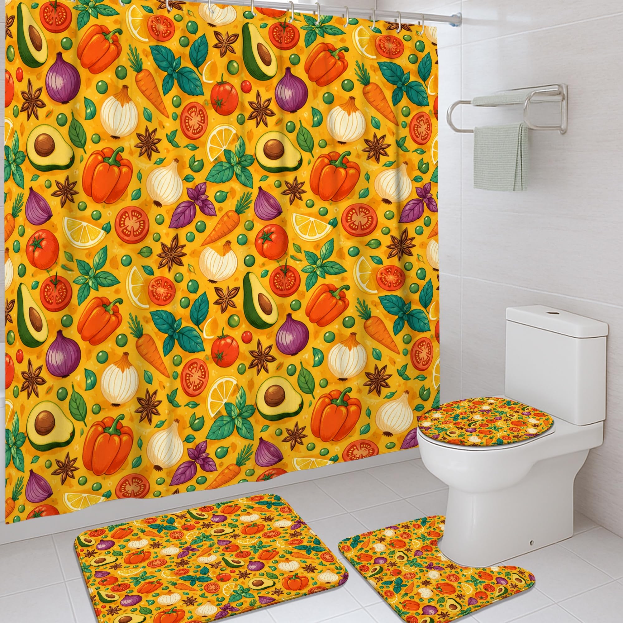 Rideau de douche avocat carotte jaune d'été 183x183cm lavable