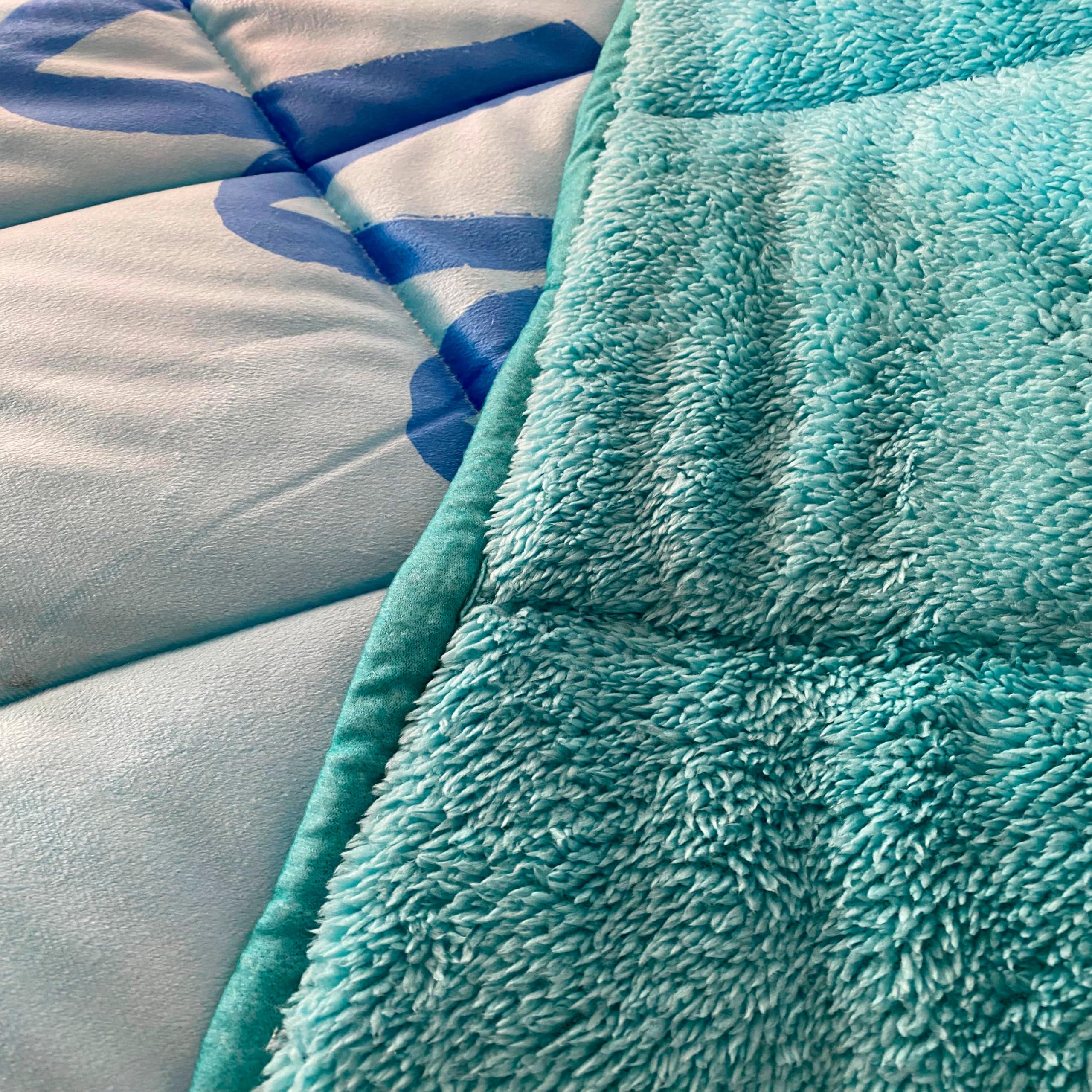 Disney Stitch - Edredón Stitch con Borrego y Sedalina Aterciopelada Invierno Licencia Oficial 180 x 260 cm (90-105 cm) Tacto Suave Cálido Verde Agua