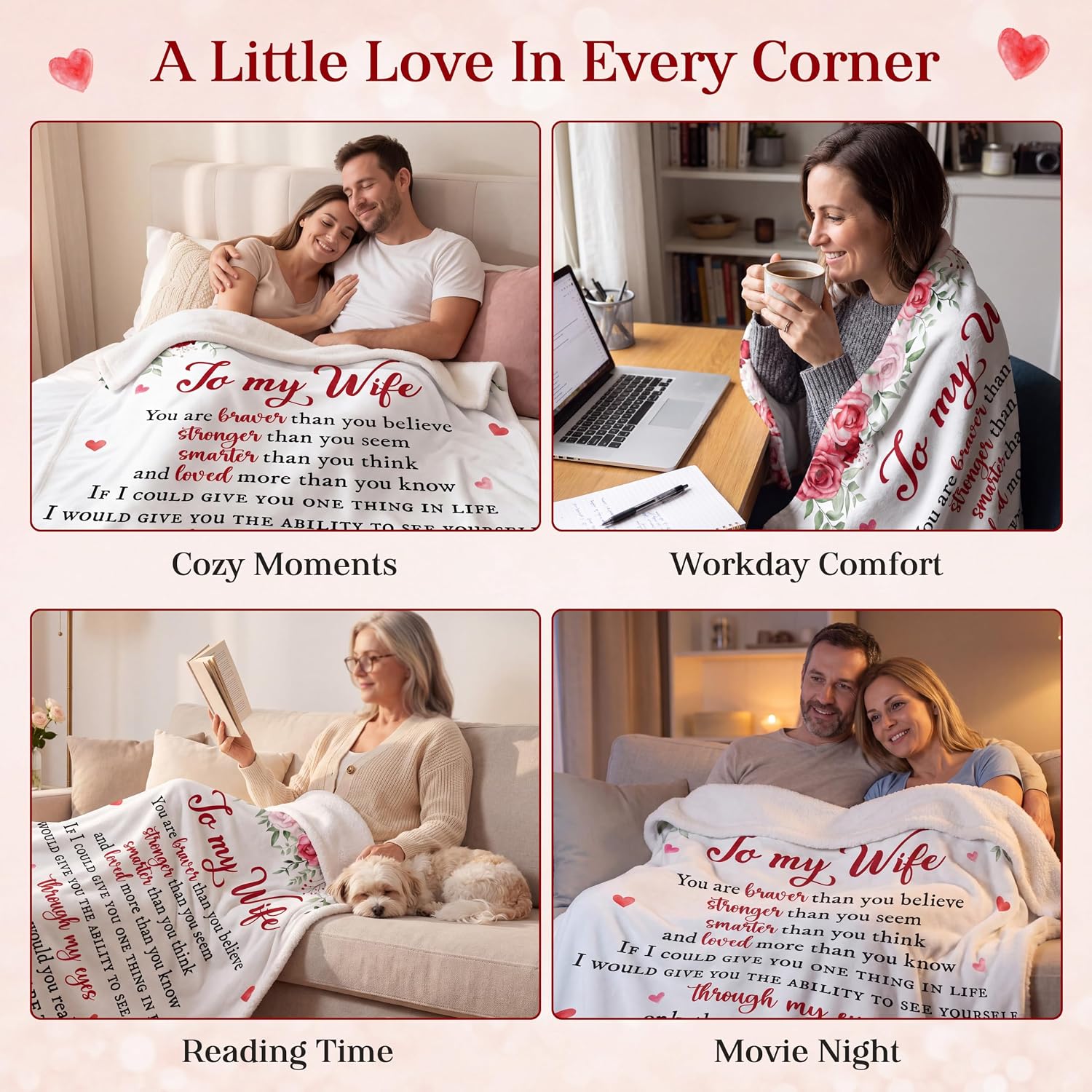 WRAPIX Anniversary Wedding Gifts for Wife - Fleece Throw Blanket 50x60 in