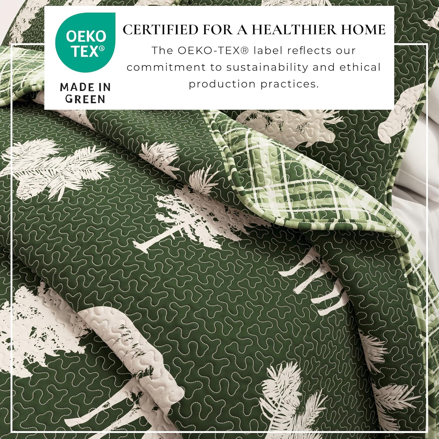 Great Bay Home Lodge Bedspread King Size Quilt with 2 Shams. Cabin 3- Piece Reversible All Season Quilt Set. Rustic Quilt Coverlet Bed Set. Rio Ridge Collection (Forest Green) - Image 3