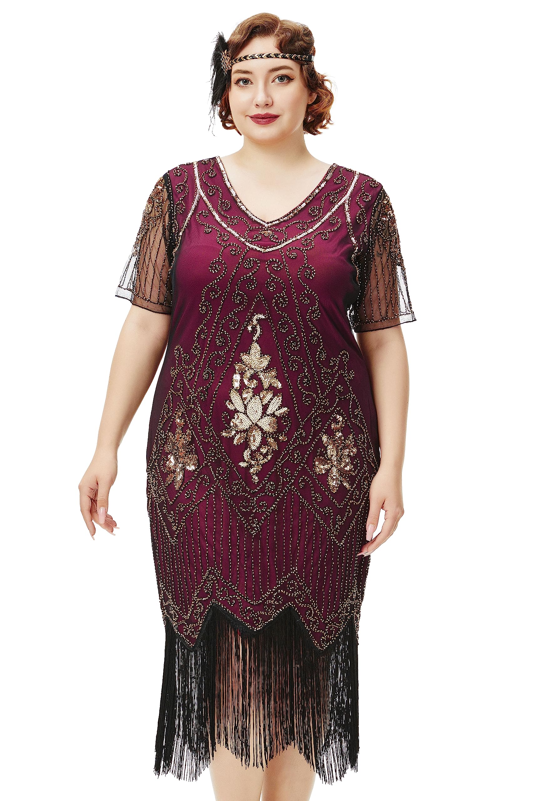 BABEYOND Great Gatsby Dresses for Women Plus Size Cocktail Dress 1920s Flapper Costume for Women