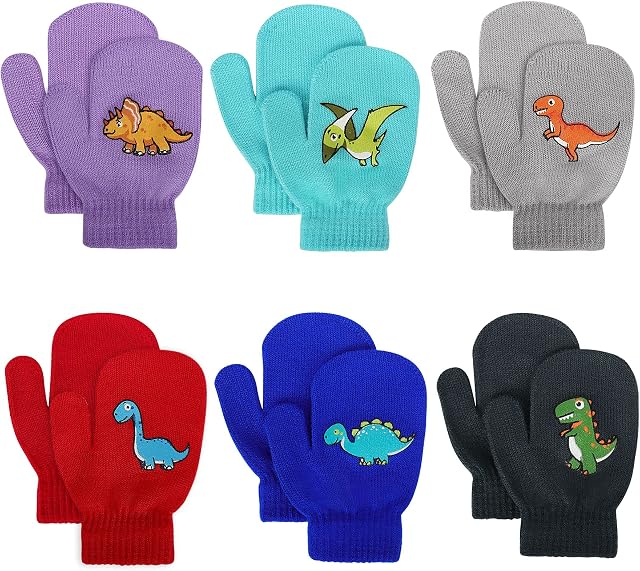 Toddler Stretch Mittens - Toddler Mittens Kids Winter Warm Knitted Magic Mittens Gloves Cute Dinosaur Paw Star Baby Mittens for 1-4 Year Old Boys and Girls