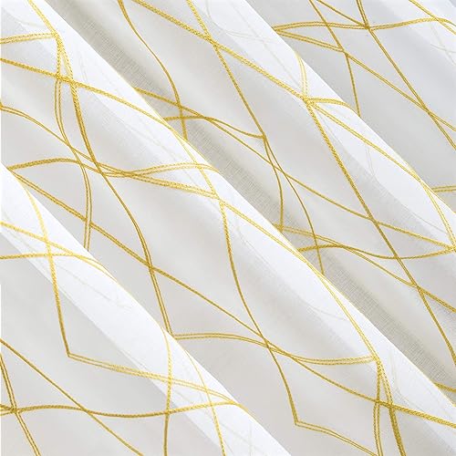 Vista 16 de No. 918 Fraction - Juego de 2 paneles de cortina de bolsillo para barra de mediados de siglo, moderno con bordado geométrico semitransparente Negro