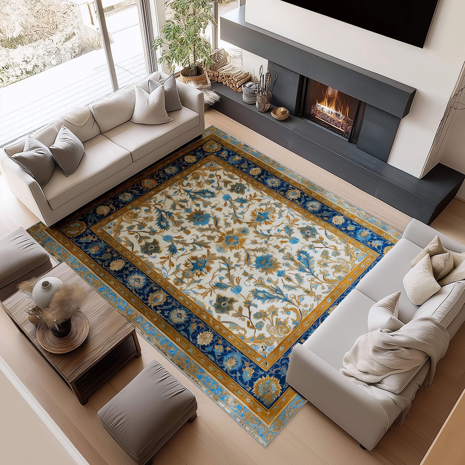 Alfombra salón grande 160x230 beige suave dormitorio comedor estilo ethno