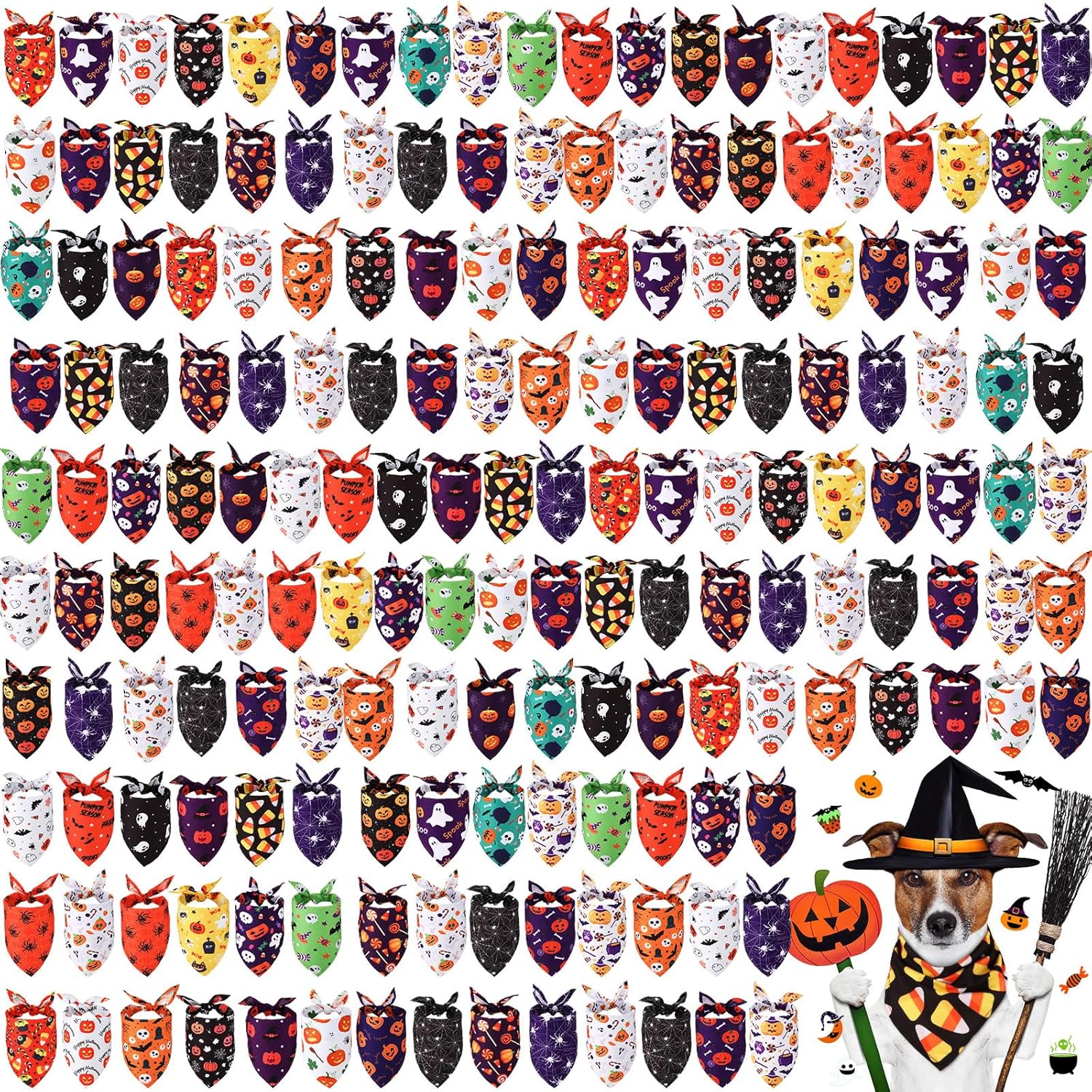 Silkfly 200 Pcs Bulk Halloween Dog Bandanas Bulk Large