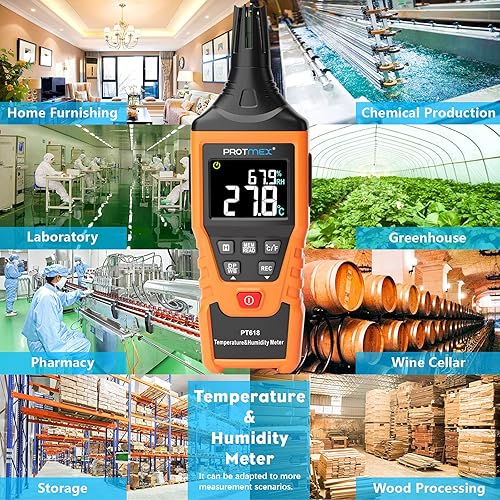 Miniatura 6 de Protmex PT618 Medidor de Temperatura y Humedad, Termómetro Higrómetro con Ambiente, Punto de Rocío, Bulbo Húmedo para Interior/Exterior MÍN, MÁX