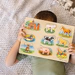 Melissa & Doug Farm Sound Puzzle - Wooden Peg Puzzle with Light-Activated Sound Effects (8 pcs)