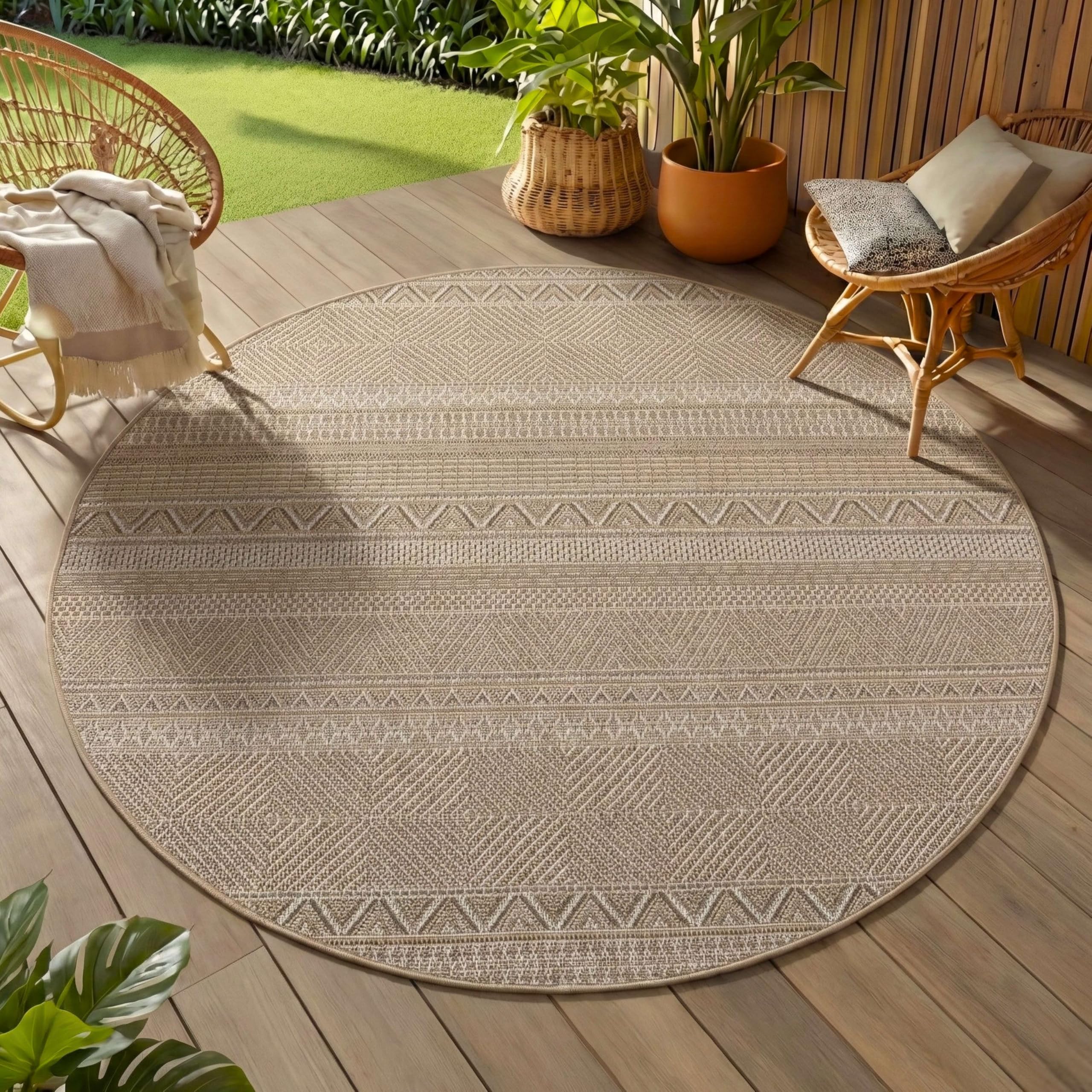 Teppium Outdoor Teppich Beige, Wetterfest & UV-beständig, ideal für Küche, Balkon, Terrasse auch Wohnzimmer und Esszimmer, Skandinavisches Boho-Design