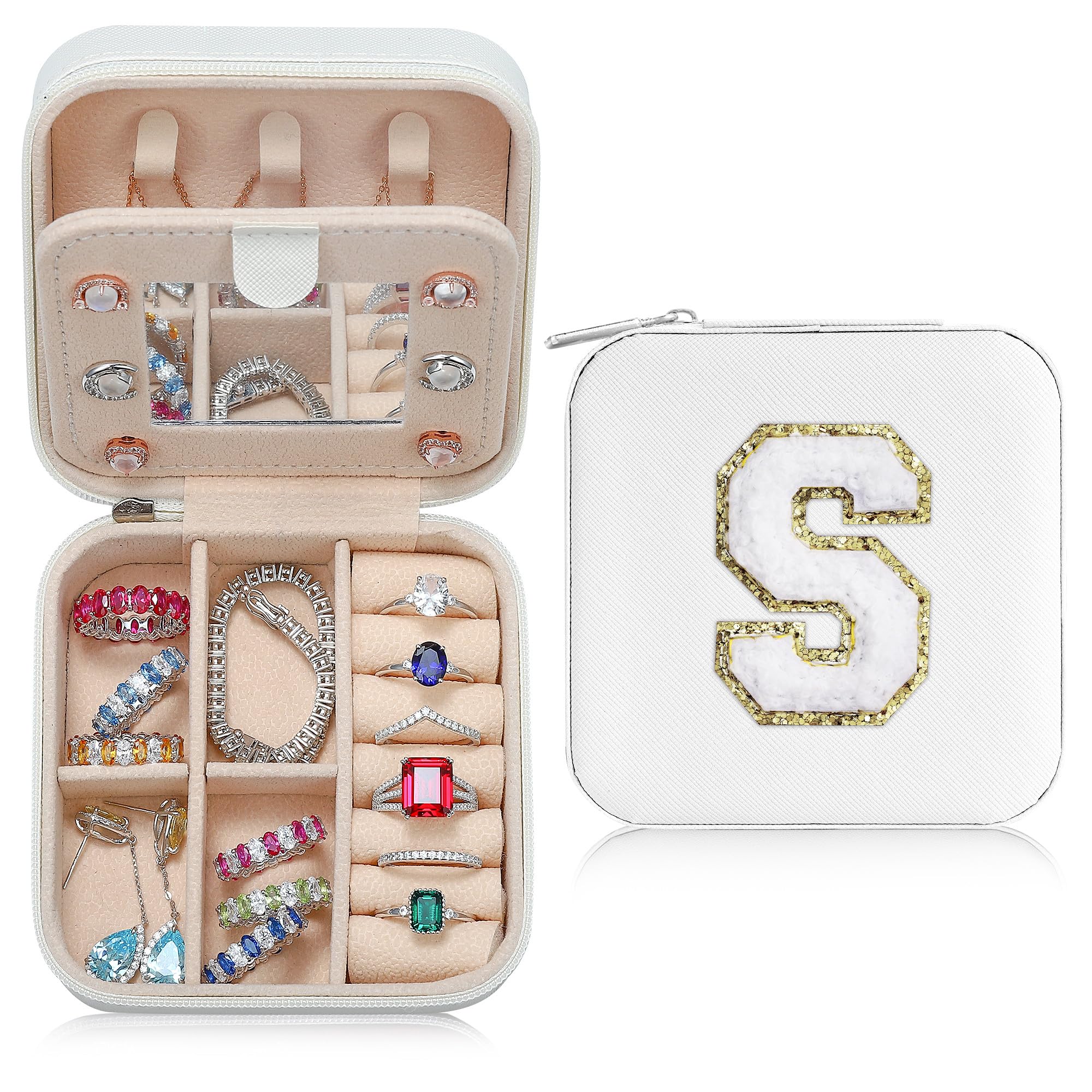 Parima Christmas Stocking Stuffers Gifts for Teenage Girls, Women | Proposal Unique Travel Essentials Small Jewelry Box Case-Initial S White