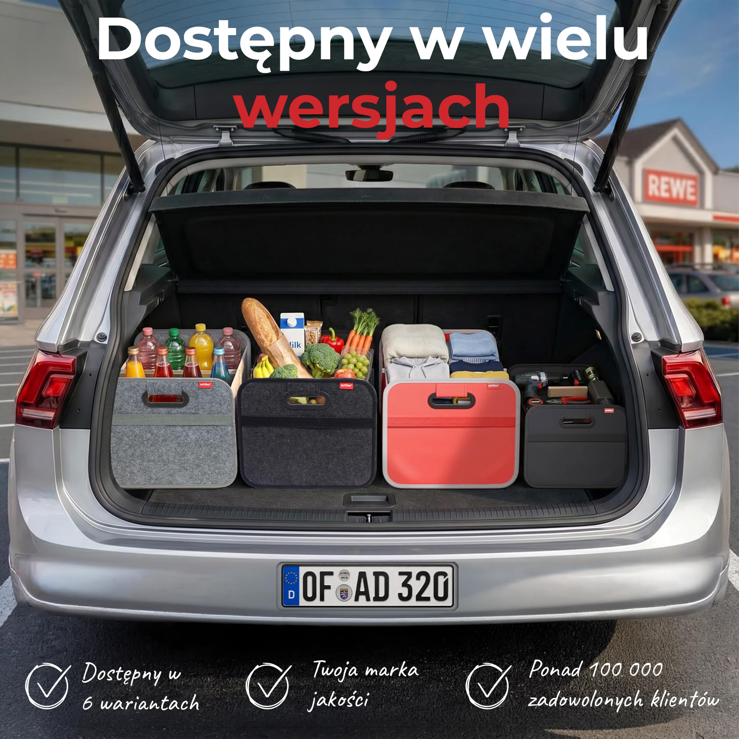 achilles samochodowa składana torba XL, filcowa torba do bagażnika z dużą ilością miejsca do przechowywania, duża filcowa torba na zakupy, filcowe pudełko do przechowywania uporządkowanych rzeczy,