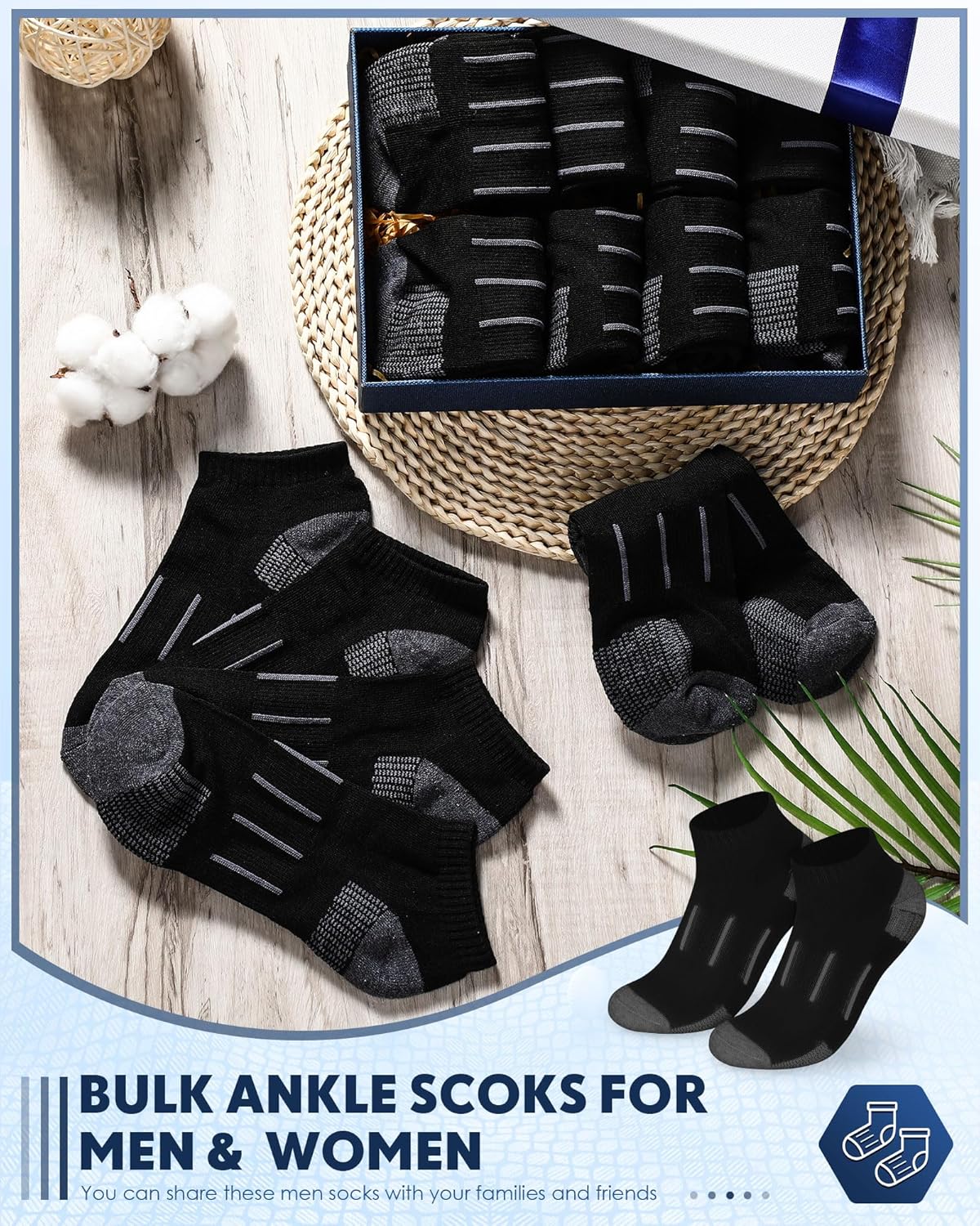 40 Pairs Mens Ankle Socks Bulk Athletic Running Cushion Low Cut Socks Pack Compression Moisture Wicking