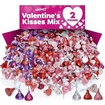 Valentines Day Kisses Variety Mix - 2 Pound Bulk Individually Wrapped Assorted Chocolates Candies, Valentine Milk Chocolate Candy for Parties, Gift Bags, Classroom Exchange & Celebrations
