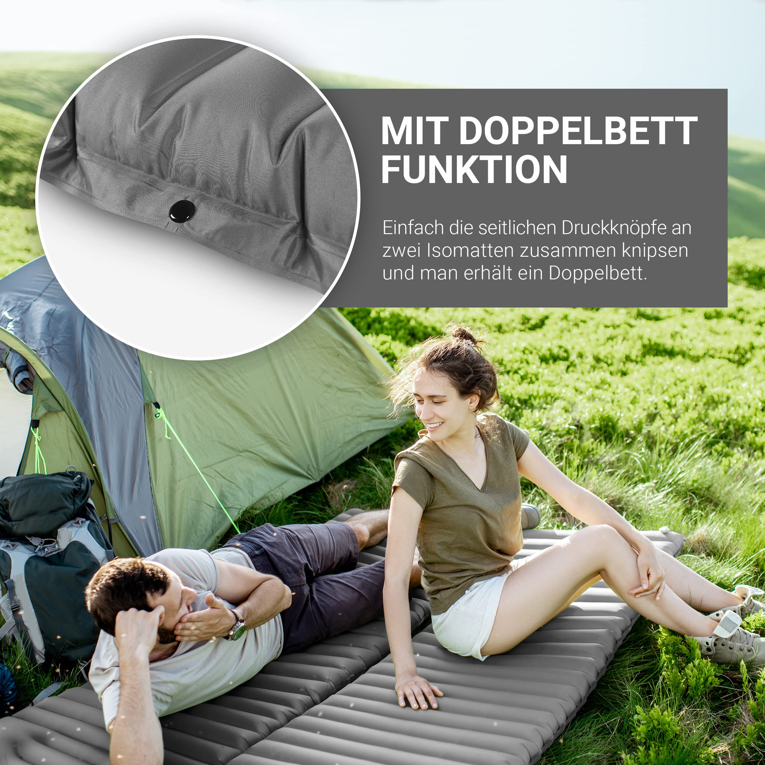 MSPORTS Karimata kempingowa Premium, ultralekka karimata do aktywności na świeżym powietrzu, z pompką, odporna na wilgoć, na wędrówki, wędrówki, kemping, plażę (srebrno-szara)