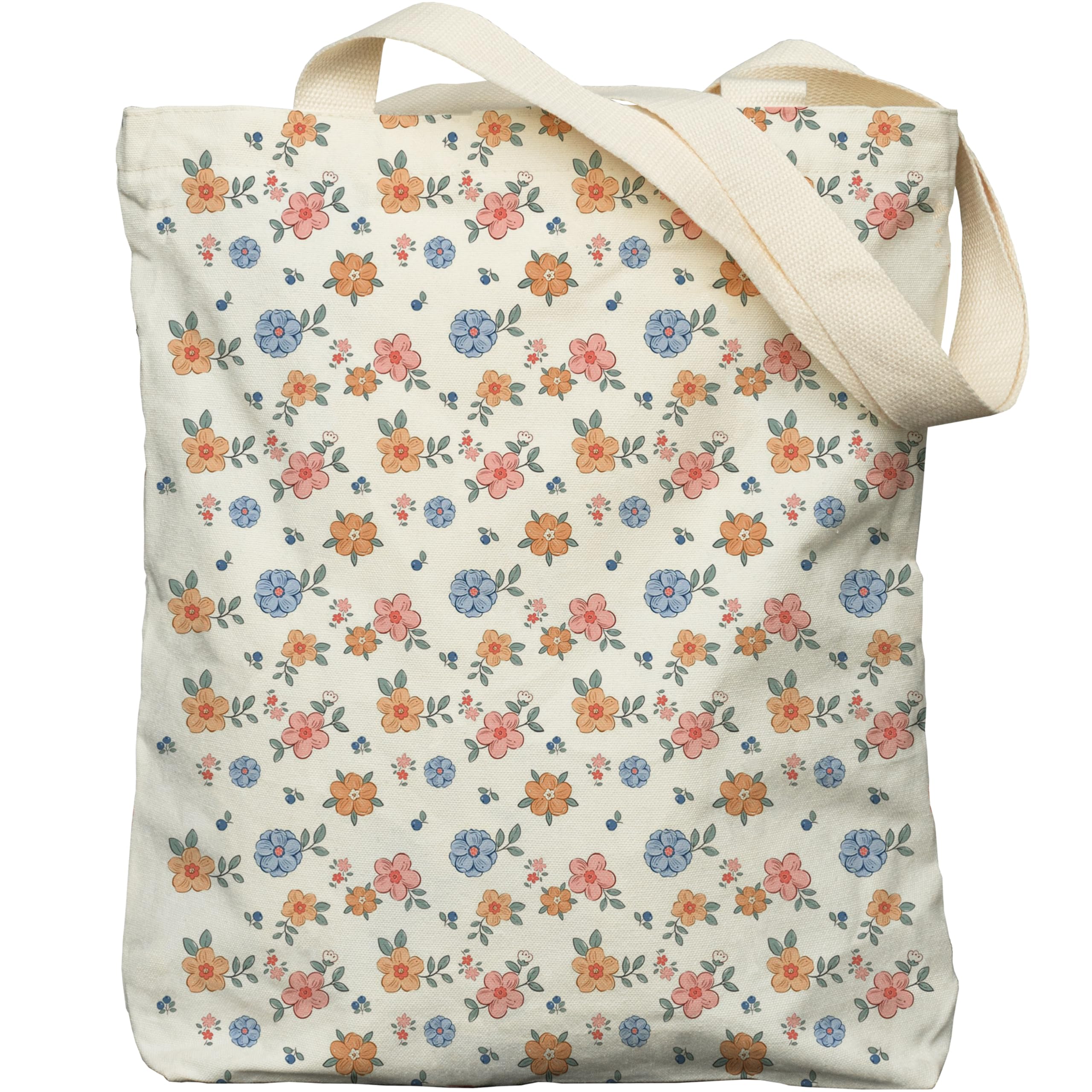 EFFUSON Tote Bag for Women, Large Two Sided Printing Tote Bags with Zipper, Cute Aesthetic Floral Canvas Tote with Pocket