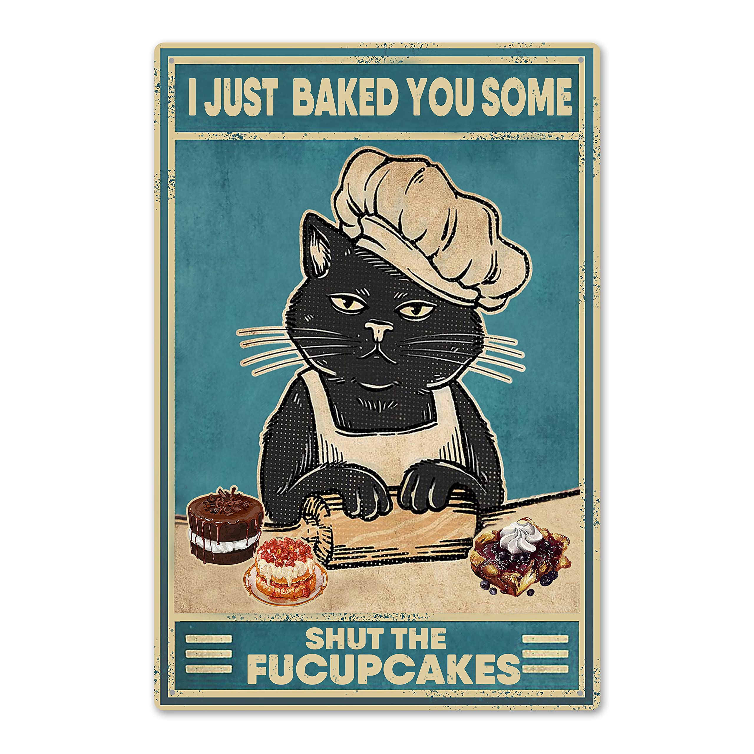 Bengal Cat Biscuit Metal Tin Sign Kitchen Pub Funny Novelty Coffee Bar 12x16inch Yard Garden Farm Man Cave