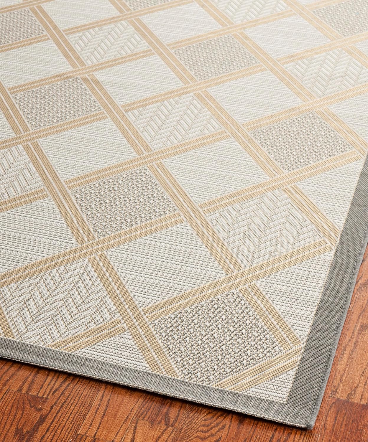 SAFAVIEH Washable Rug Outdoor Courtyard Collection - 5'3" x 7'7", Grey & Anthracite, Non-Shedding & Easy Cleaning, Ideal for Patio, Backyard, Mudroom (CY7570-78A21)