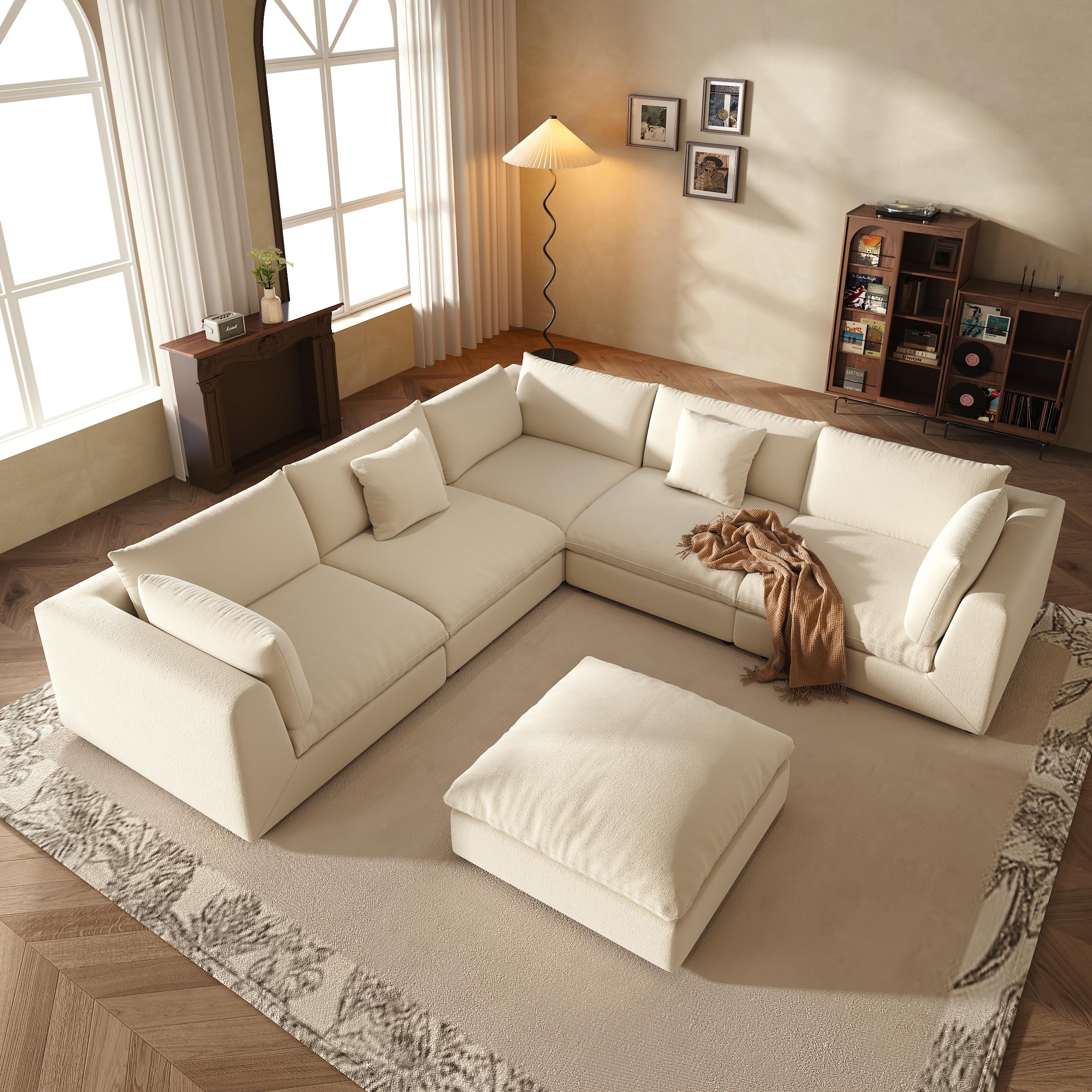 Fajiani Oversized Modular Sectional Sofa,Cloud Couch Deep Seat Sofa Cushion Covers Removable, Oversized Sectional Couches for Living Room (6 Seater V