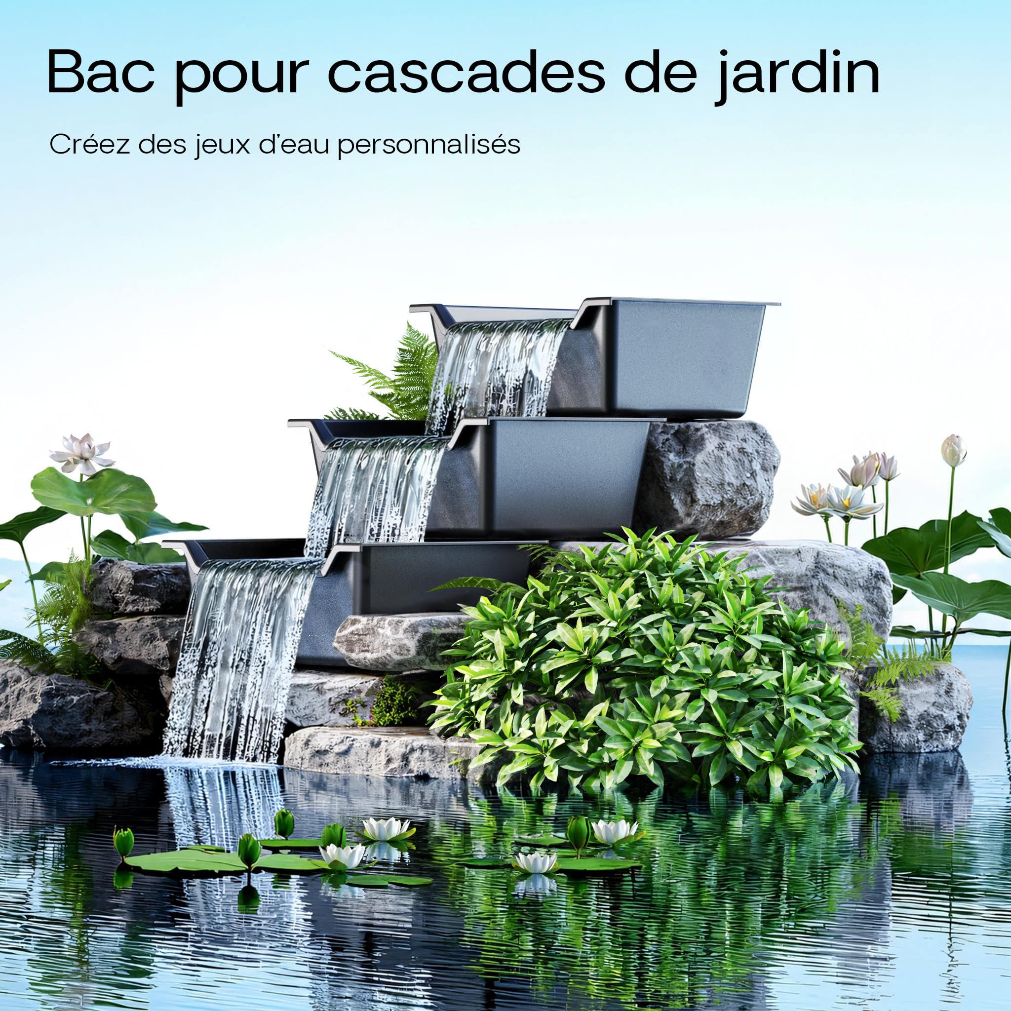 SunSun Bac pour Cascade ou Cours d’Eau en Matière Plastique renforcée de Fibre de Verre 60L
