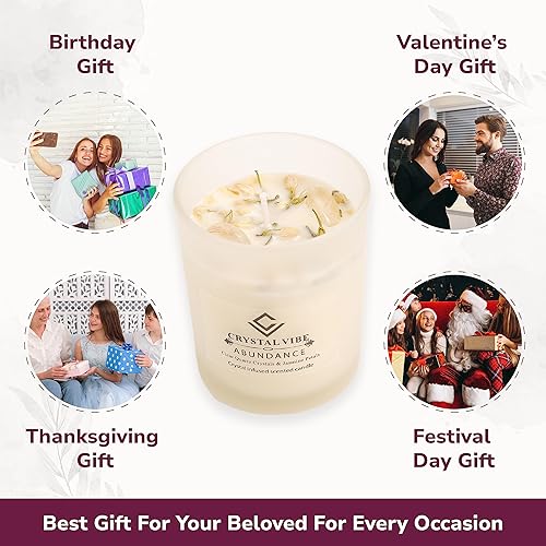 Miniatura 4 de Vela perfumada de jazmín Crystal Vibe con cristales de cuarzo claro y pétalos de jazmín para aromaterapia y meditación - Atrae abundancia - Vela de