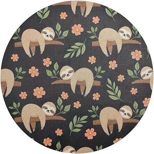 Cute Sloths Black Round Placemat, Washable Heat Protecting Placemats for Kitchen one sizex6