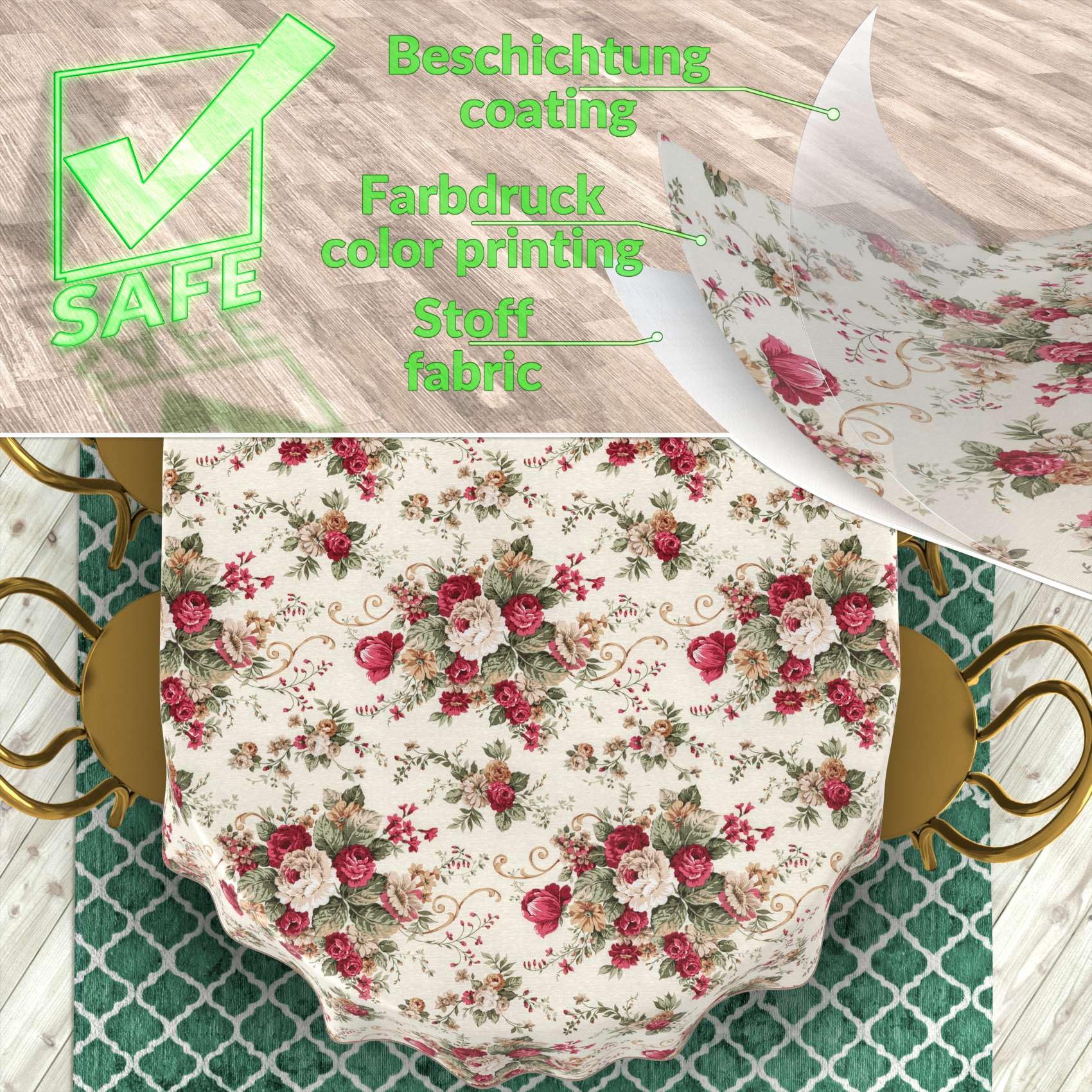 ANRO Nappe enduite Roses avec Ourlet Ovale 200x140 cm extérieur imperméable