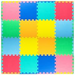 ProSource Foam Puzzle Floor Play Mat for Kids and Babies with Solid Colors, 36 or 16 Interlocking Tiles with Borders, Assorted