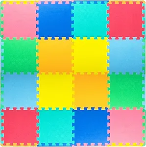 ProSource Kids Foam Puzzle Floor Play Mat with Solid Colors, 36 Tiles or 16 Tiles with Borders