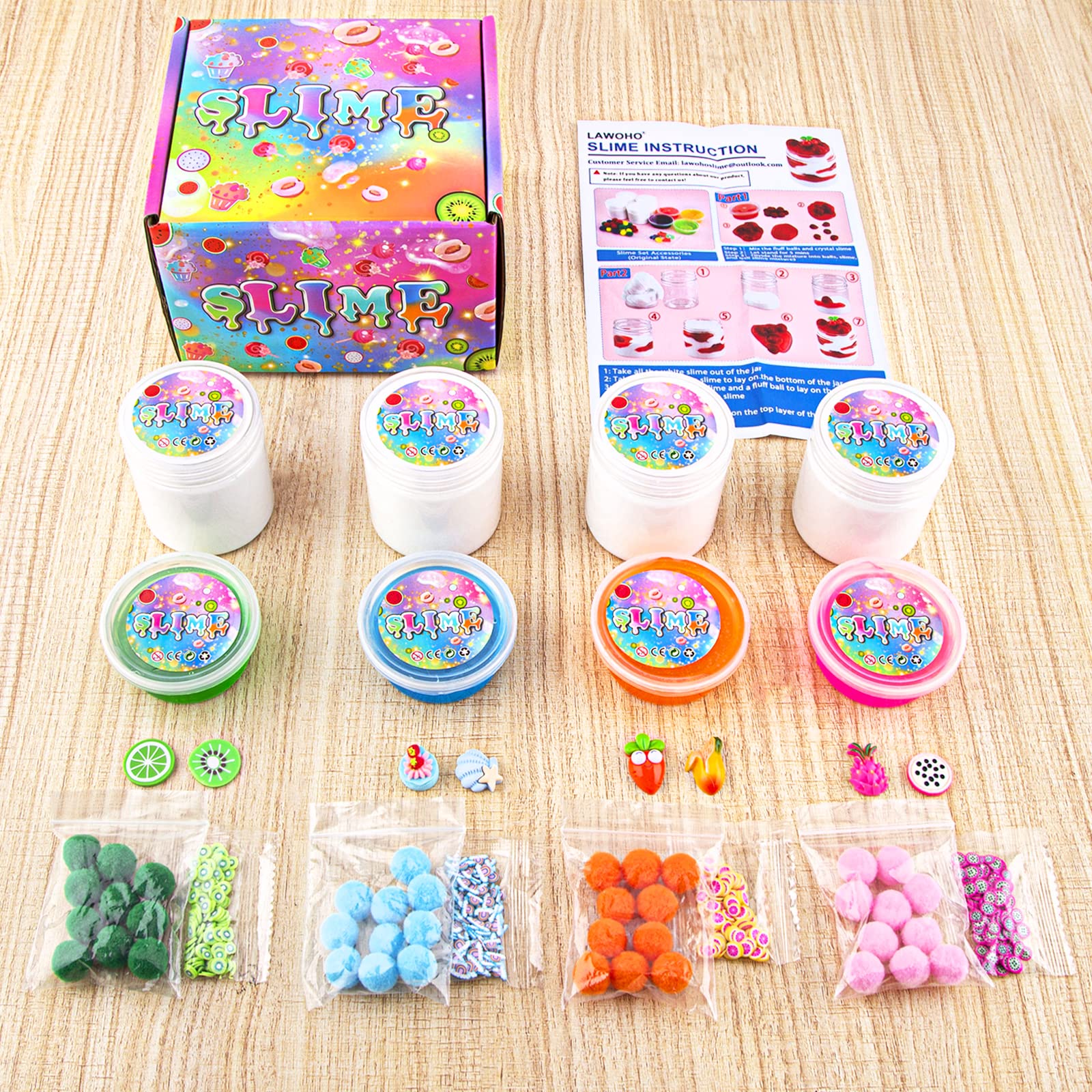 Slime Set Mit 6 Duftenden Schleim-Sorten – In 28 Oz Dosen, Mit Frucht-Charms, Fluffig, Glitzer, Butter, Klar, Geschenkbox