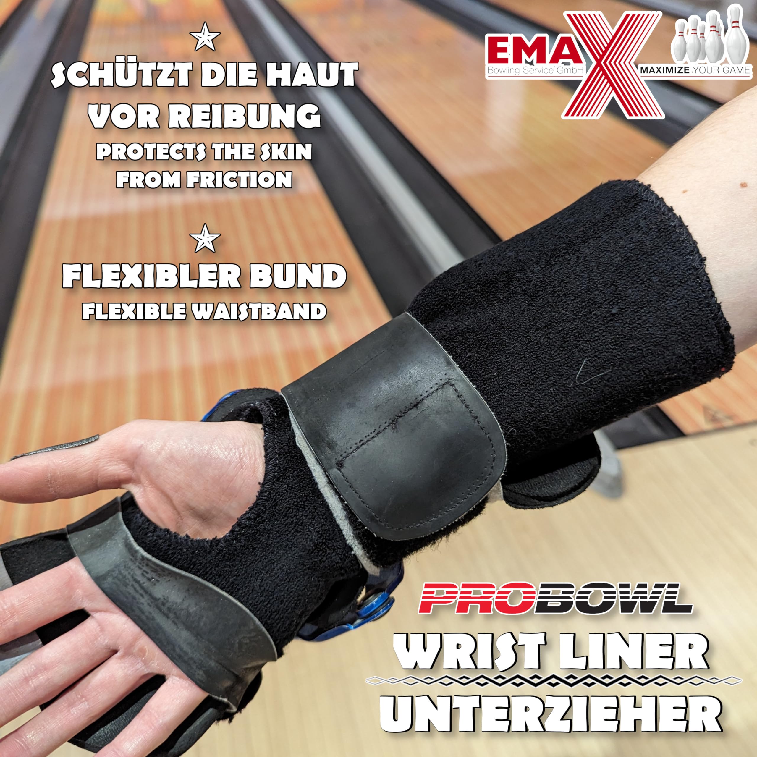 EMAX | Pro Bowl – Wrist Liner – Parte inferior para apoyo de muñeca de bolos | Guante inferior | Protector de muñeca | Accesorios para bolos